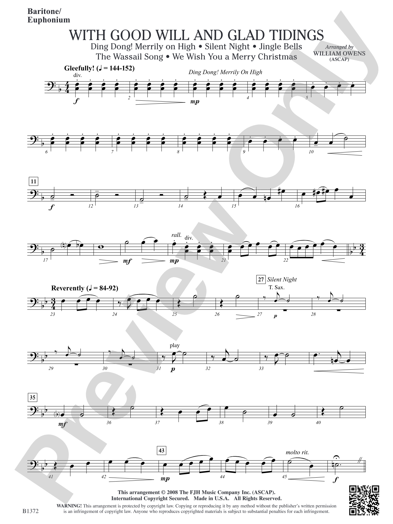 With Good Will and Glad Tidings: Baritone/Euphonium