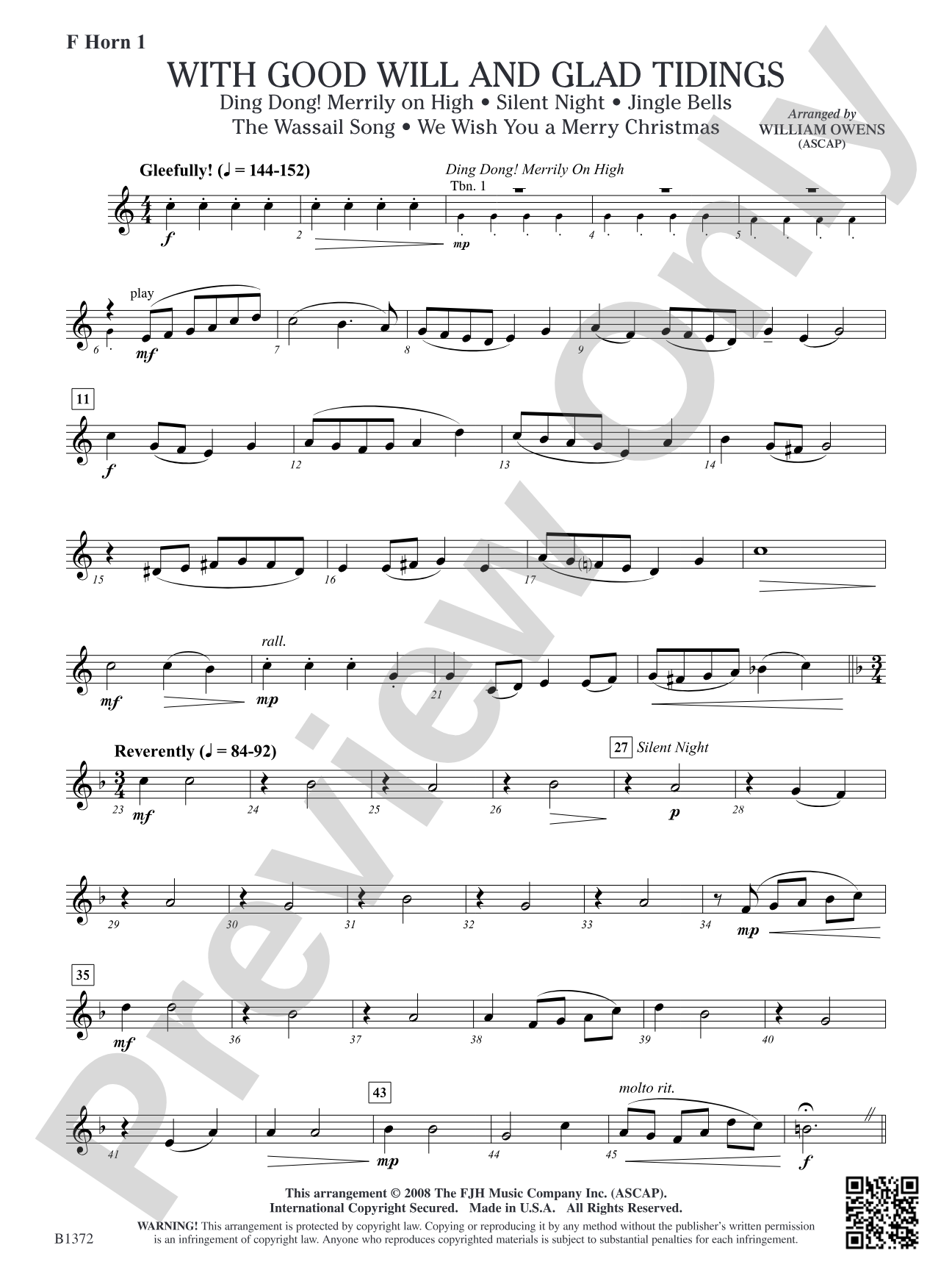 With Good Will and Glad Tidings: F Horn 1