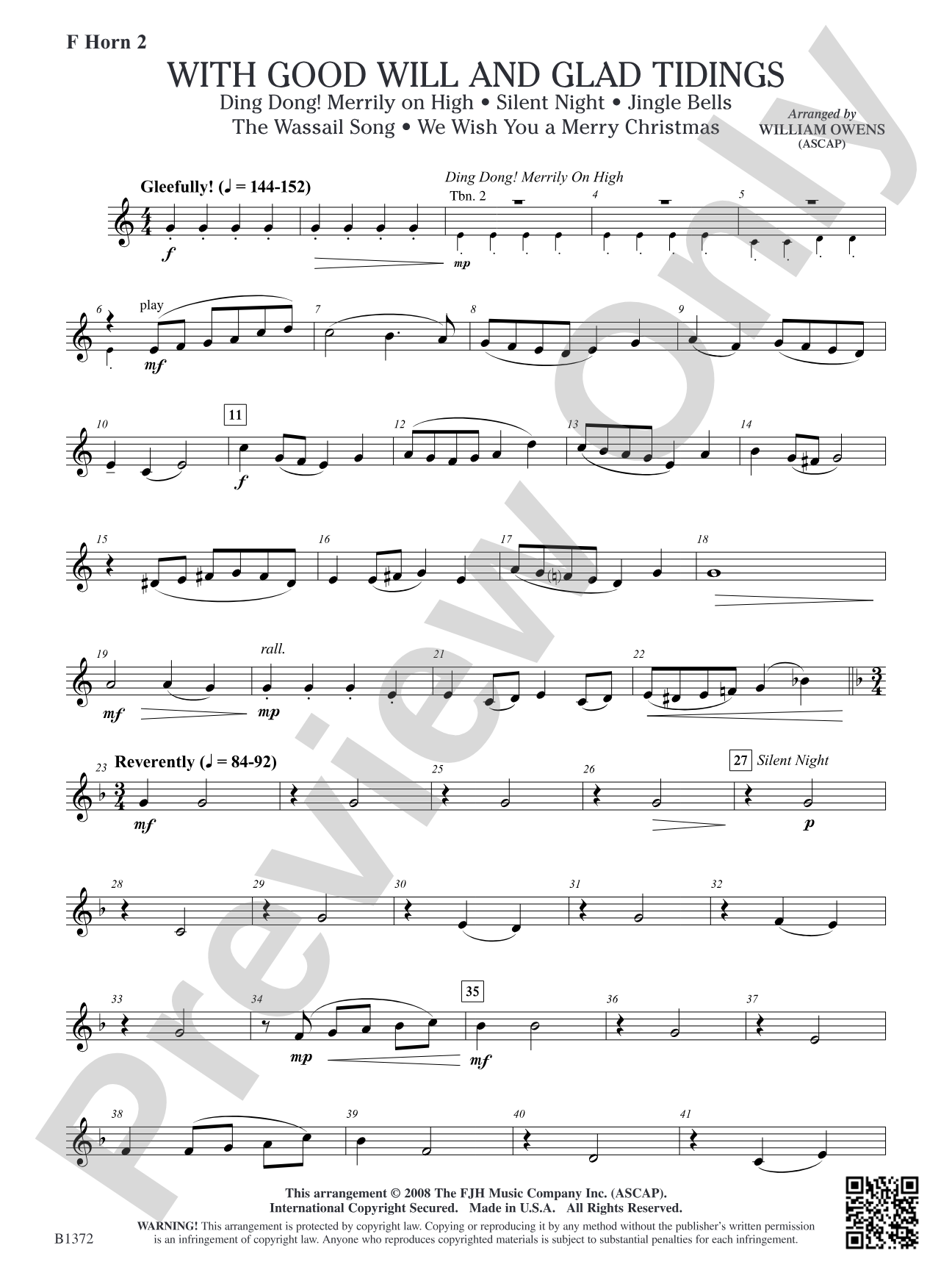 With Good Will and Glad Tidings: F Horn 2
