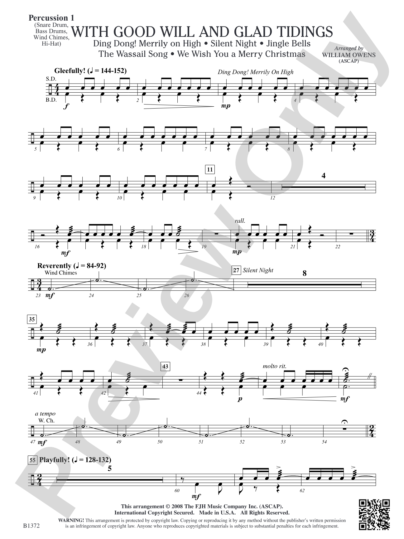 With Good Will and Glad Tidings: Percussion 1