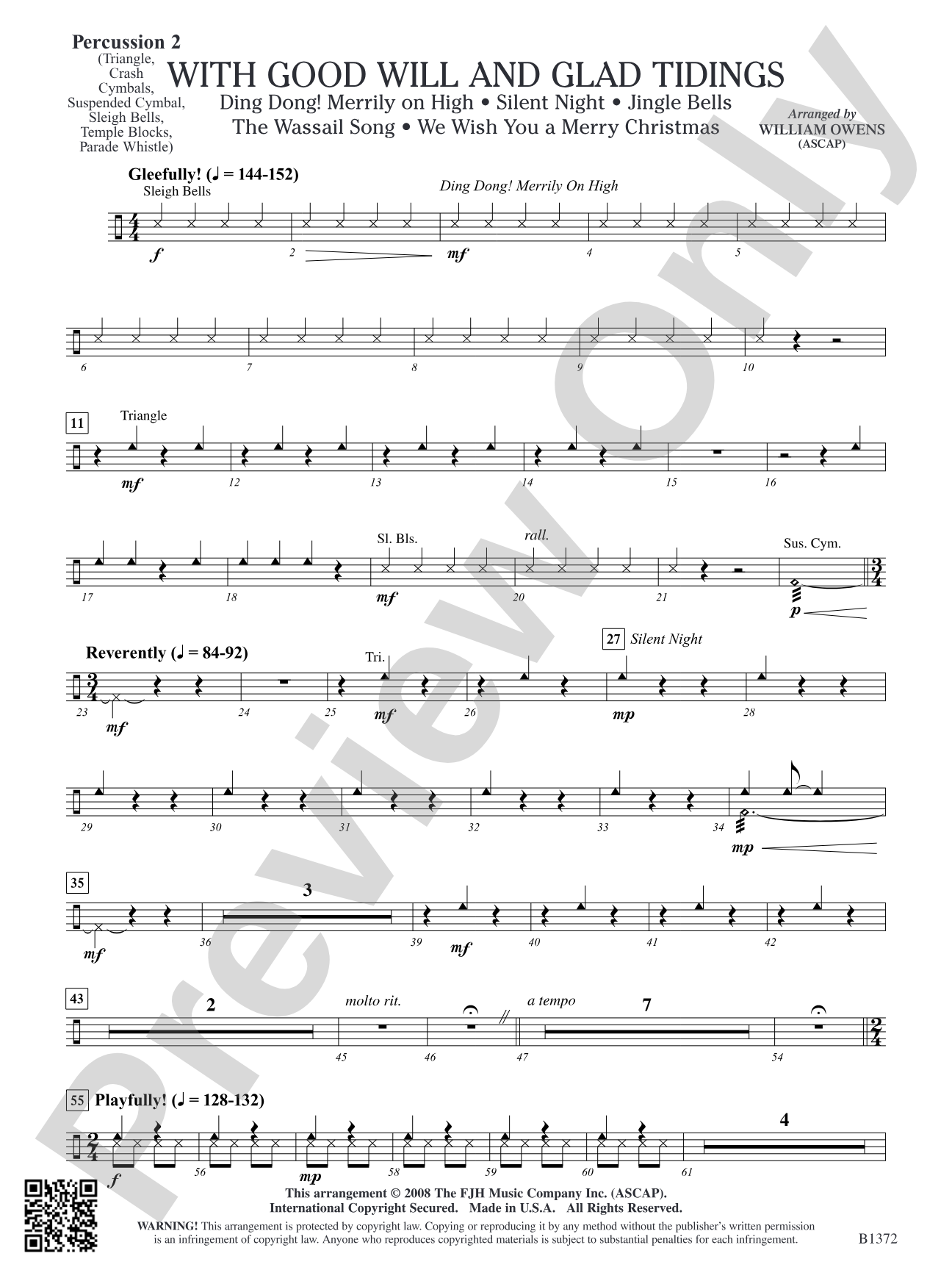 With Good Will and Glad Tidings: Percussion 2