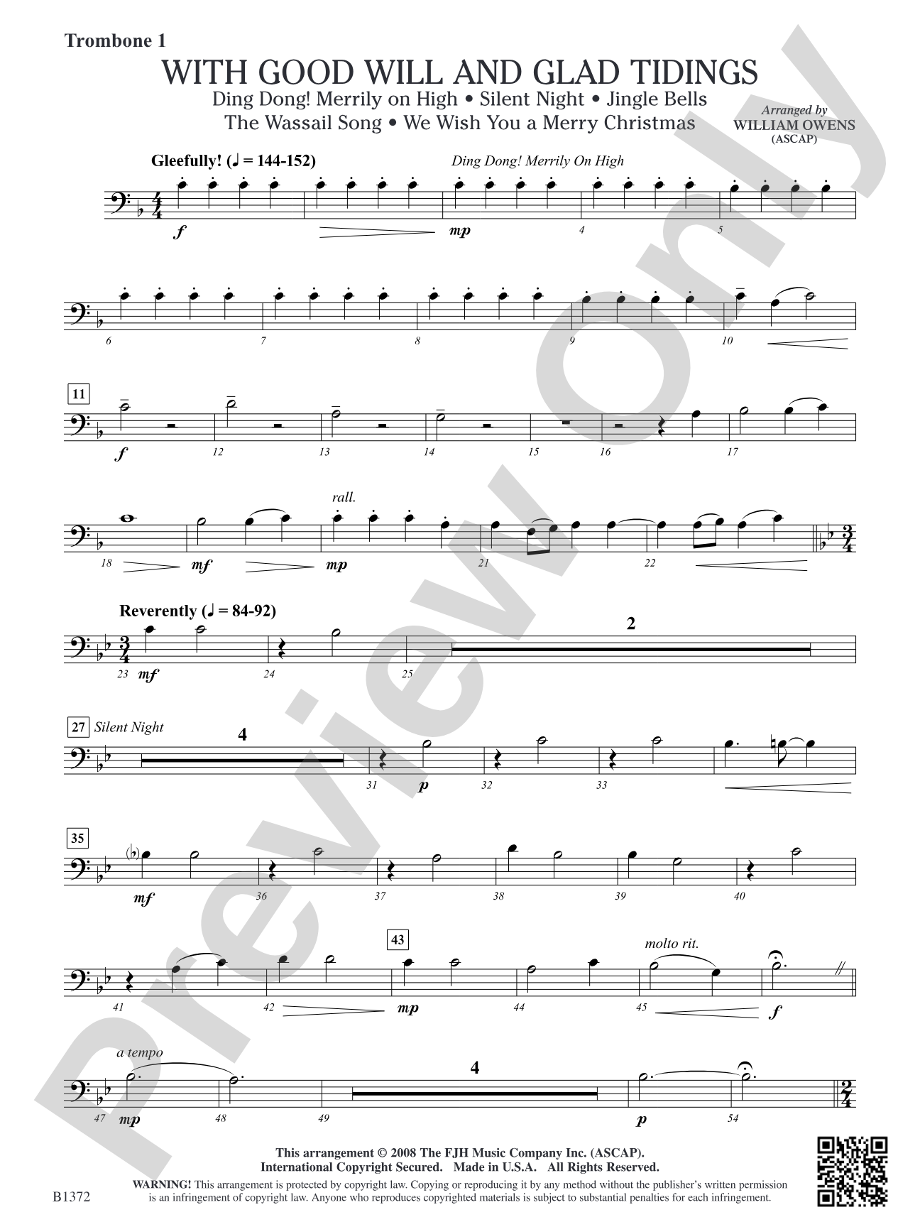 With Good Will and Glad Tidings: Trombone 1
