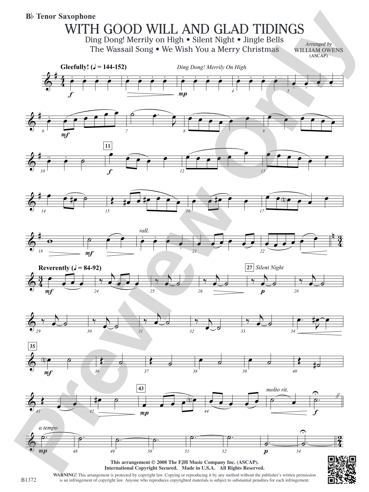 With Good Will and Glad Tidings: B-flat Tenor Saxophone