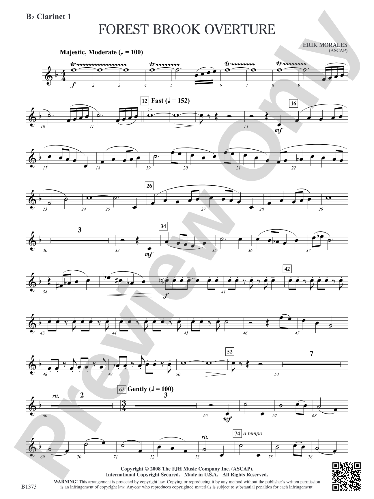 Forest Brook Overture: B-flat Clarinet 1