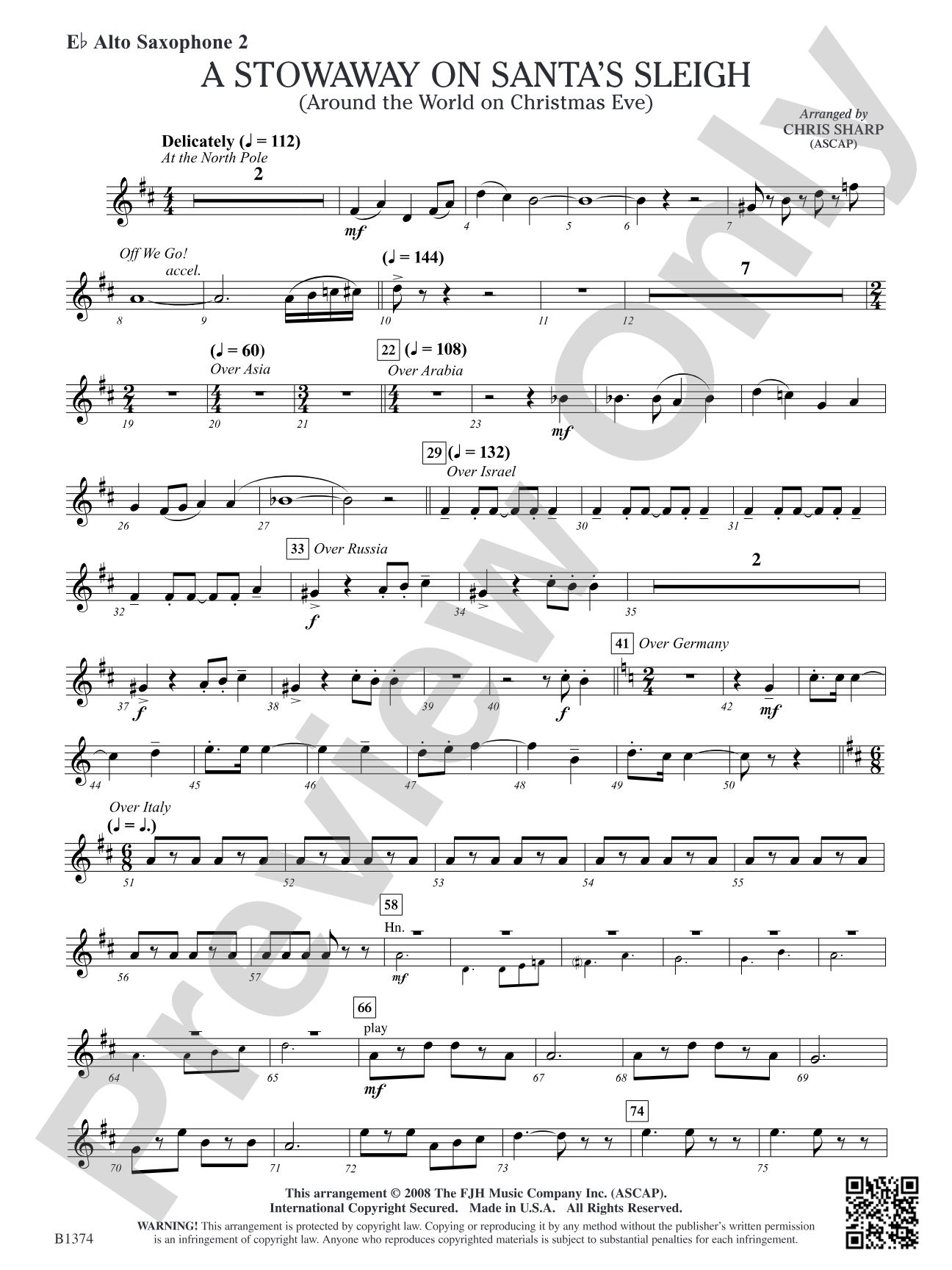 A Stowaway on Santa's Sleigh (Around the World on Christmas Eve): E-flat Alto Saxophone 2