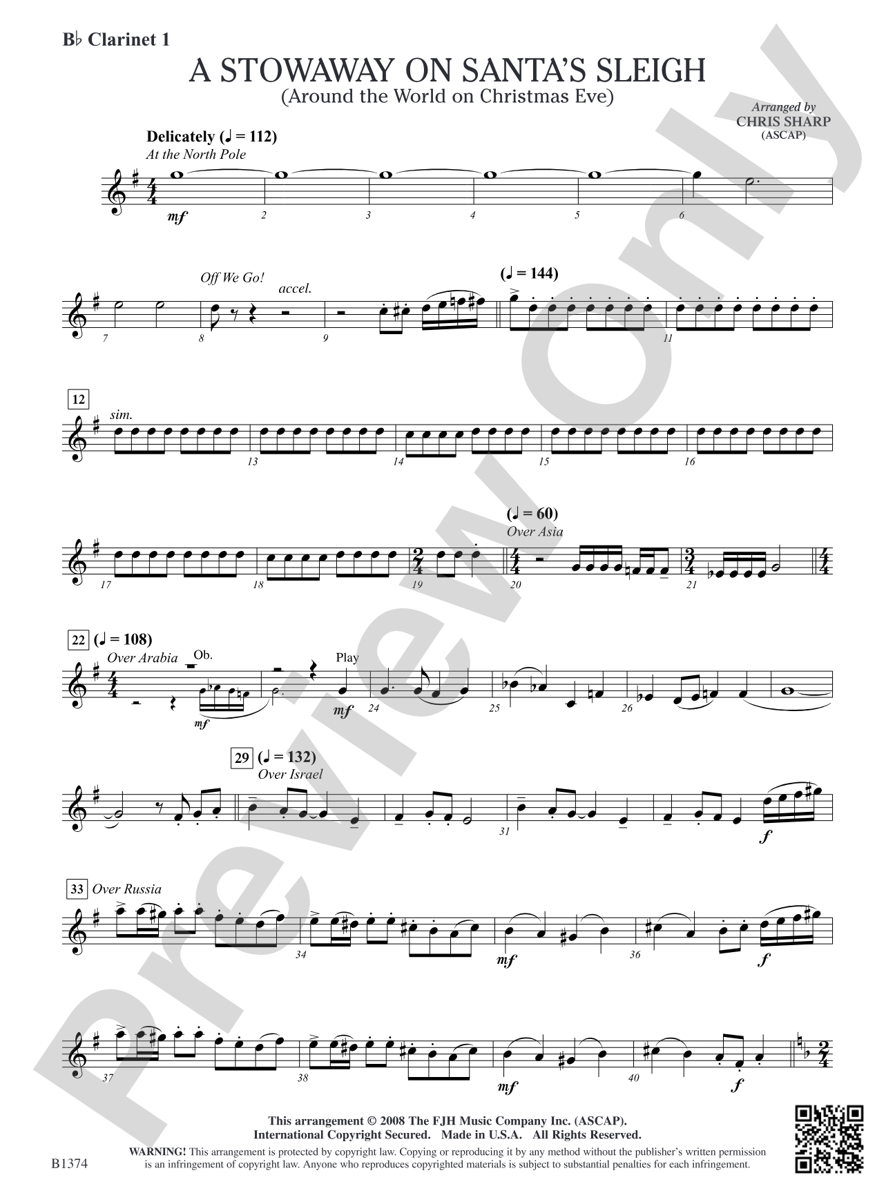 A Stowaway on Santa's Sleigh (Around the World on Christmas Eve): B-flat Clarinet 1