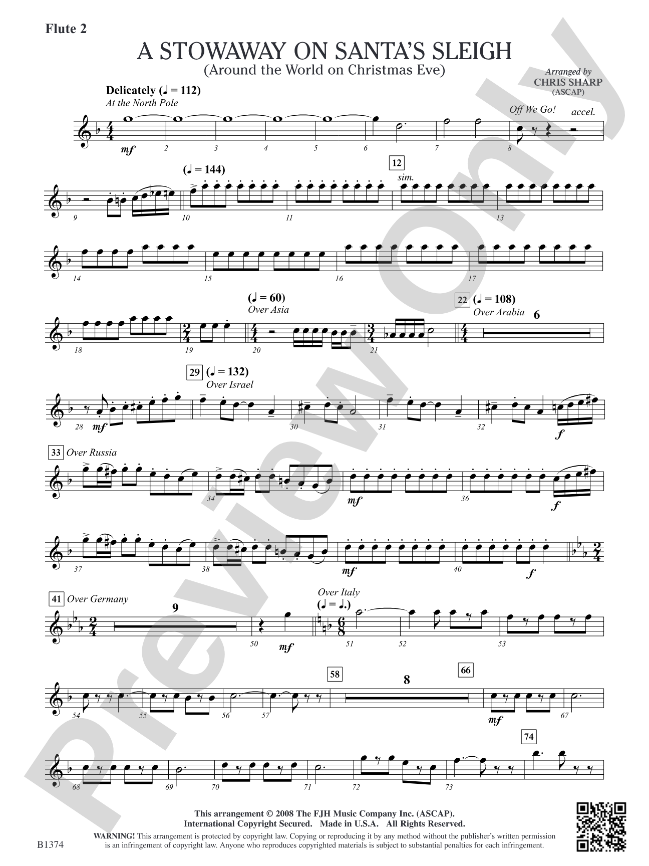 A Stowaway on Santa's Sleigh (Around the World on Christmas Eve): Flute 2