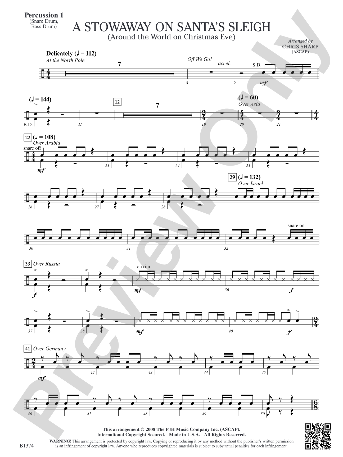 A Stowaway on Santa's Sleigh (Around the World on Christmas Eve): Percussion 1