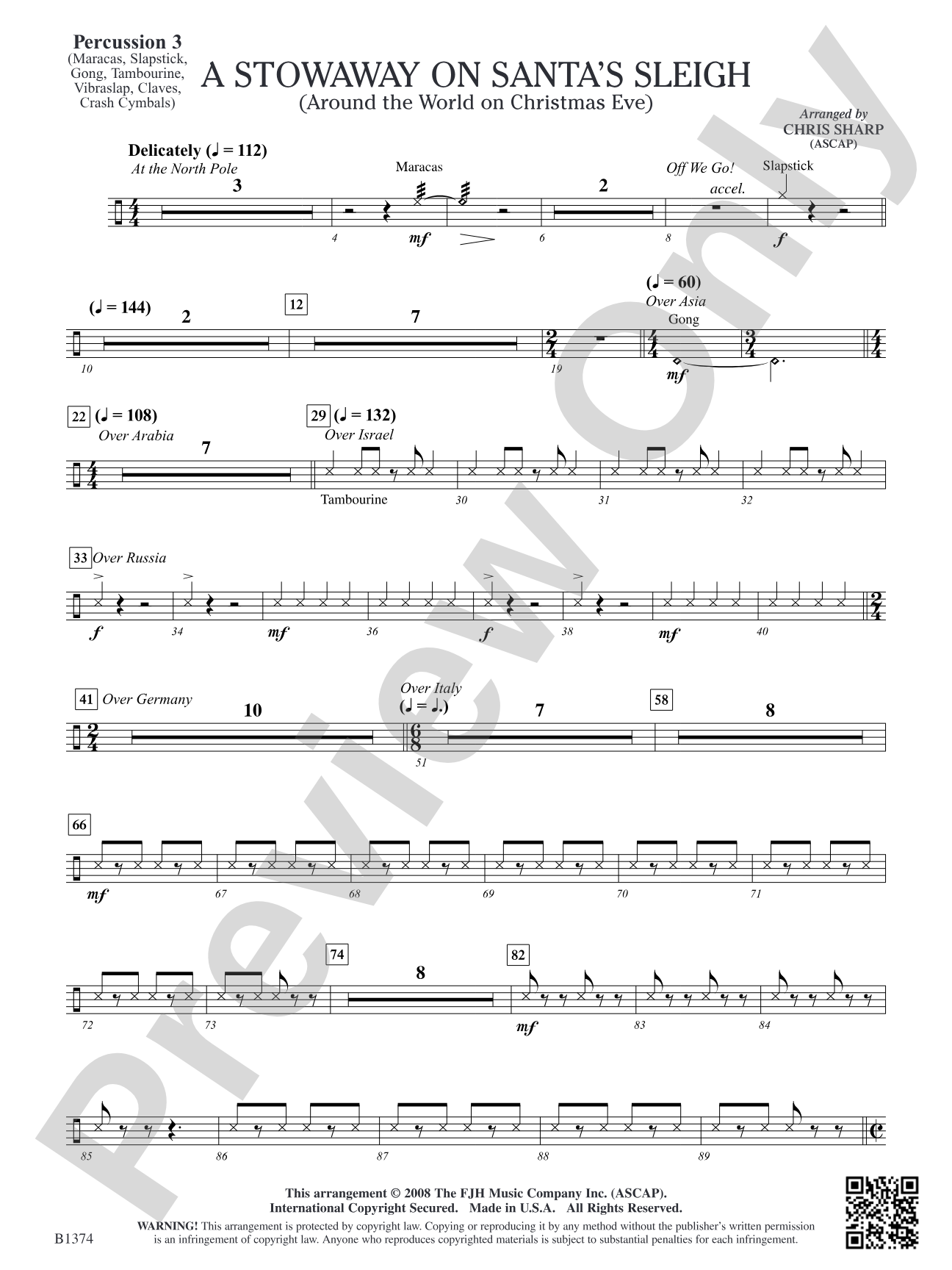 A Stowaway on Santa's Sleigh (Around the World on Christmas Eve): Percussion 3
