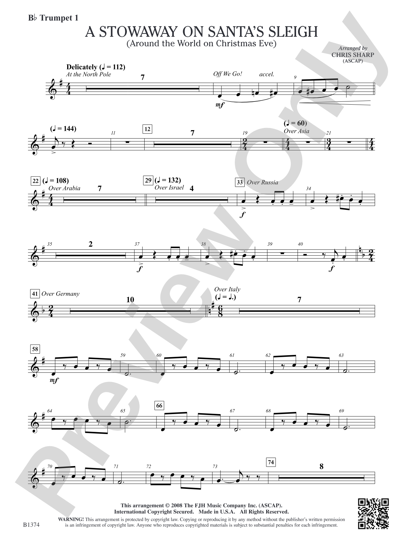 A Stowaway on Santa's Sleigh (Around the World on Christmas Eve): B-flat Trumpet 1