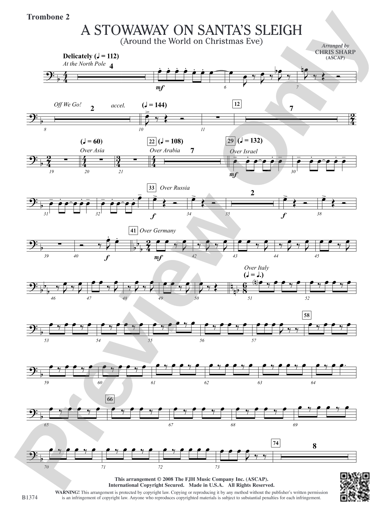 A Stowaway on Santa's Sleigh (Around the World on Christmas Eve): Trombone 2