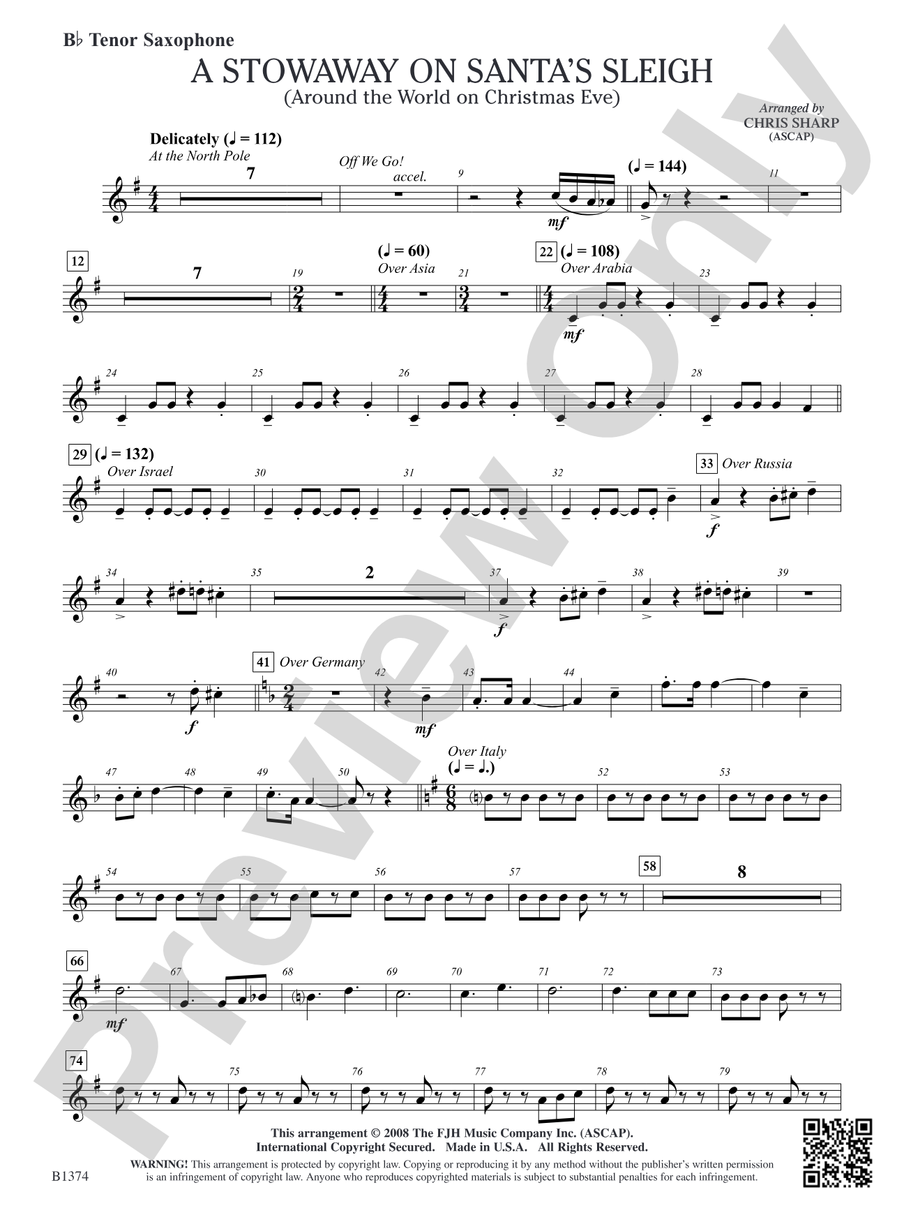 A Stowaway on Santa's Sleigh (Around the World on Christmas Eve): B-flat Tenor Saxophone