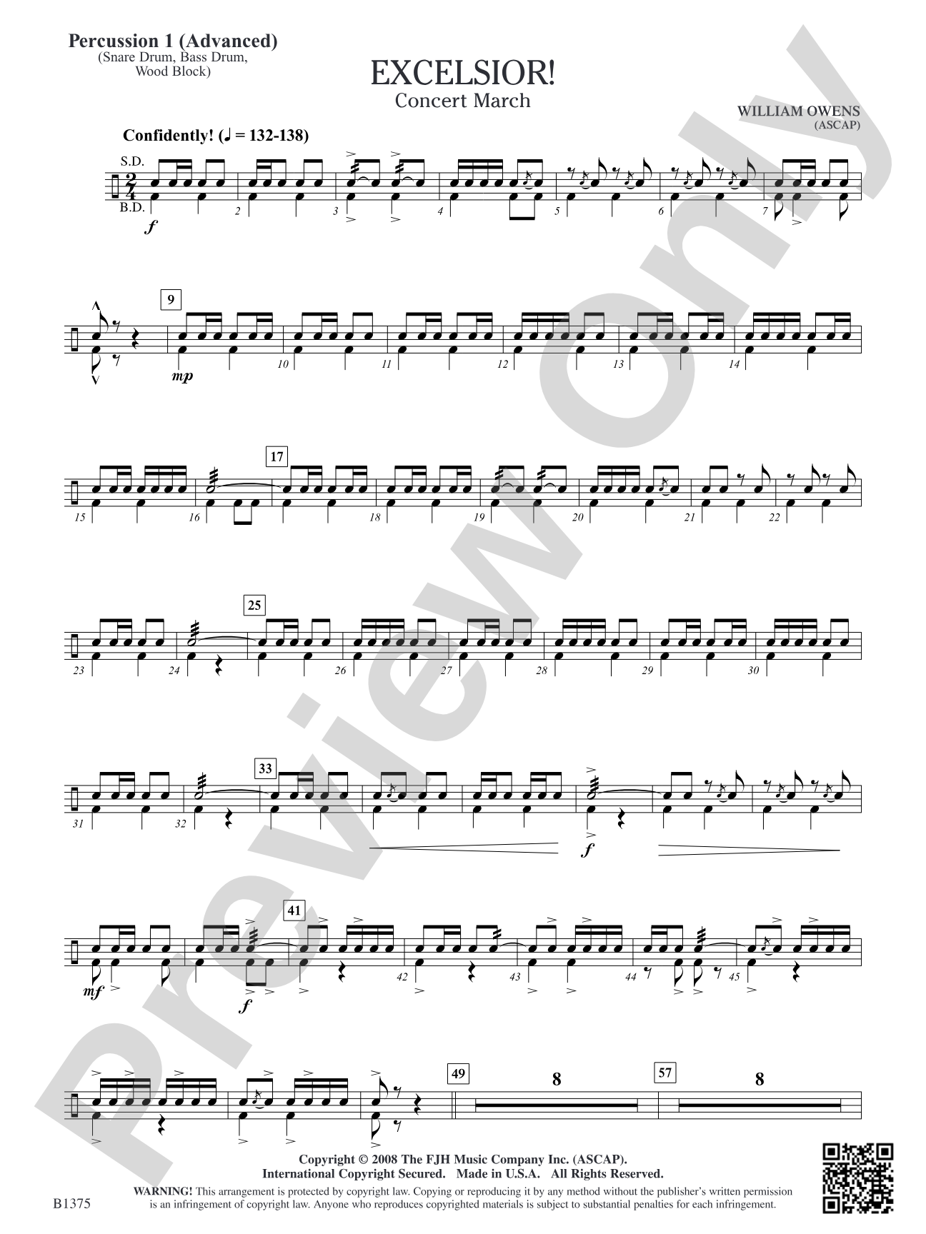 Excelsior! (Concert March): Percussion 1 (Advanced)