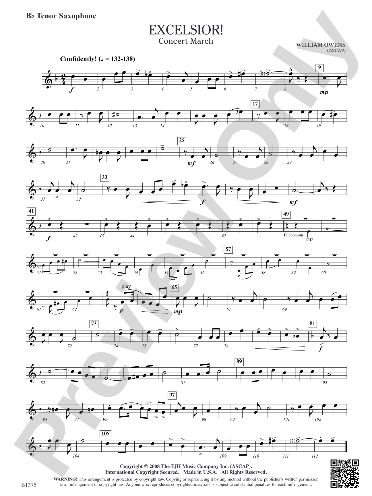 Excelsior! (Concert March): B-flat Tenor Saxophone