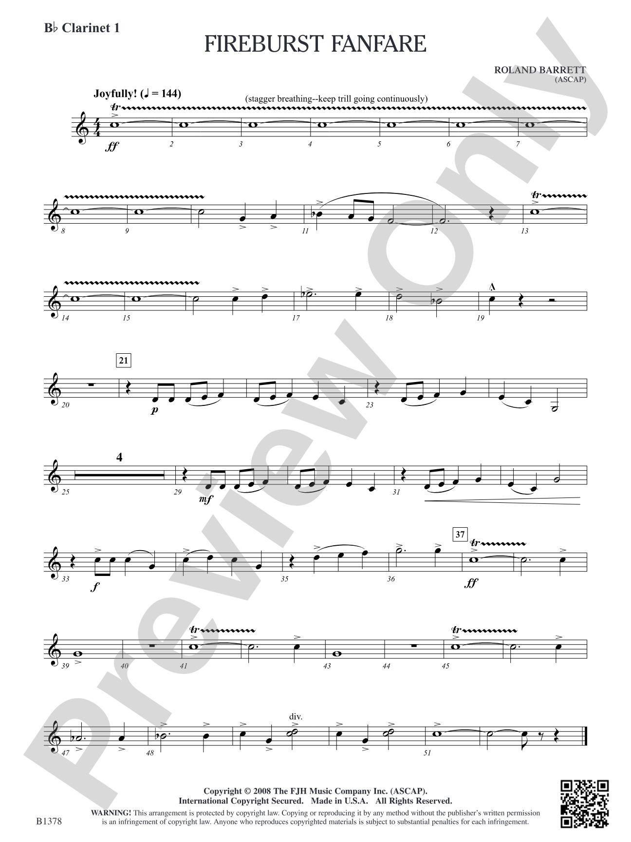 Fireburst Fanfare: B-flat Clarinet 1