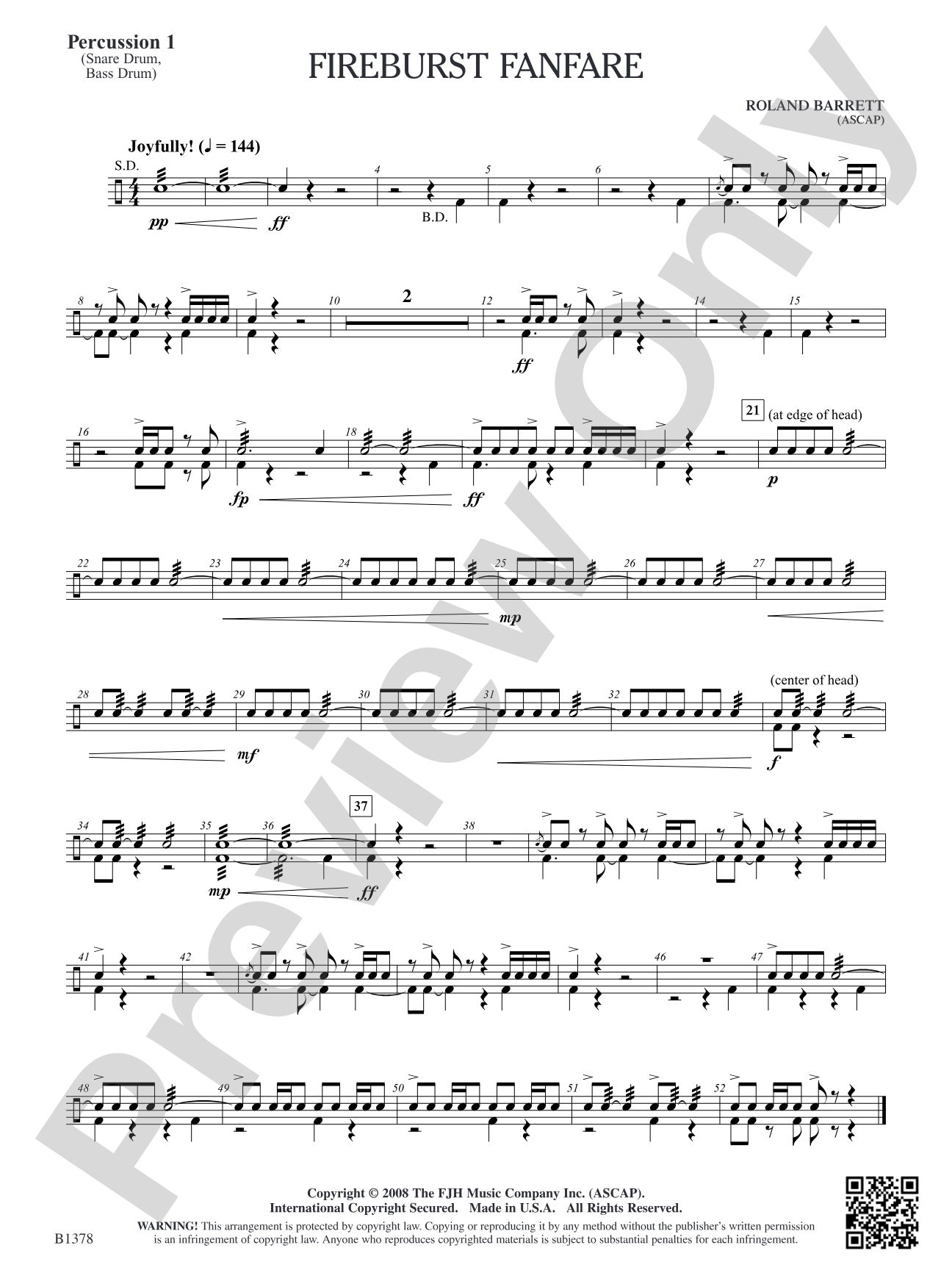 Fireburst Fanfare: Percussion 1