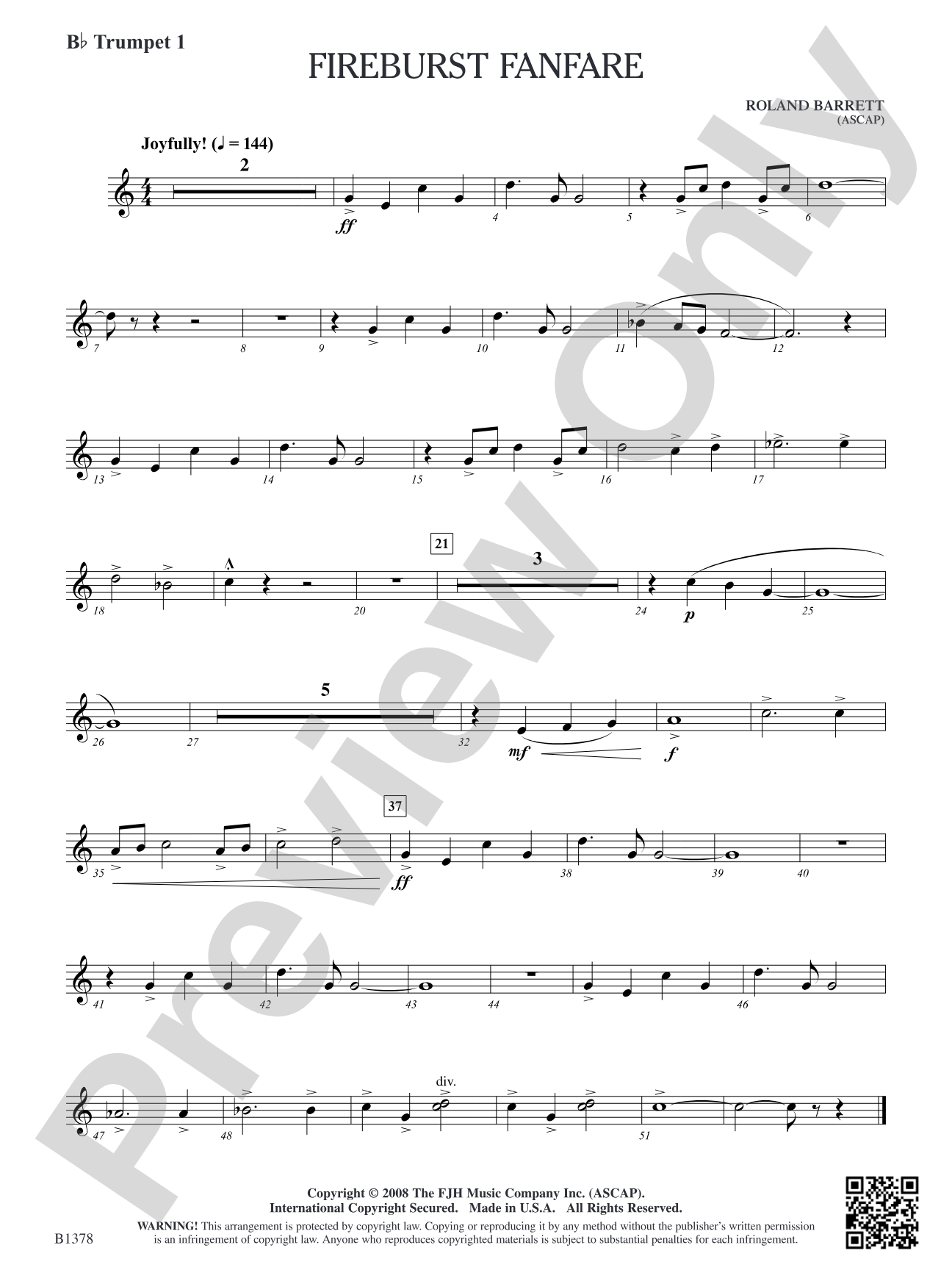 Fireburst Fanfare: B-flat Trumpet 1