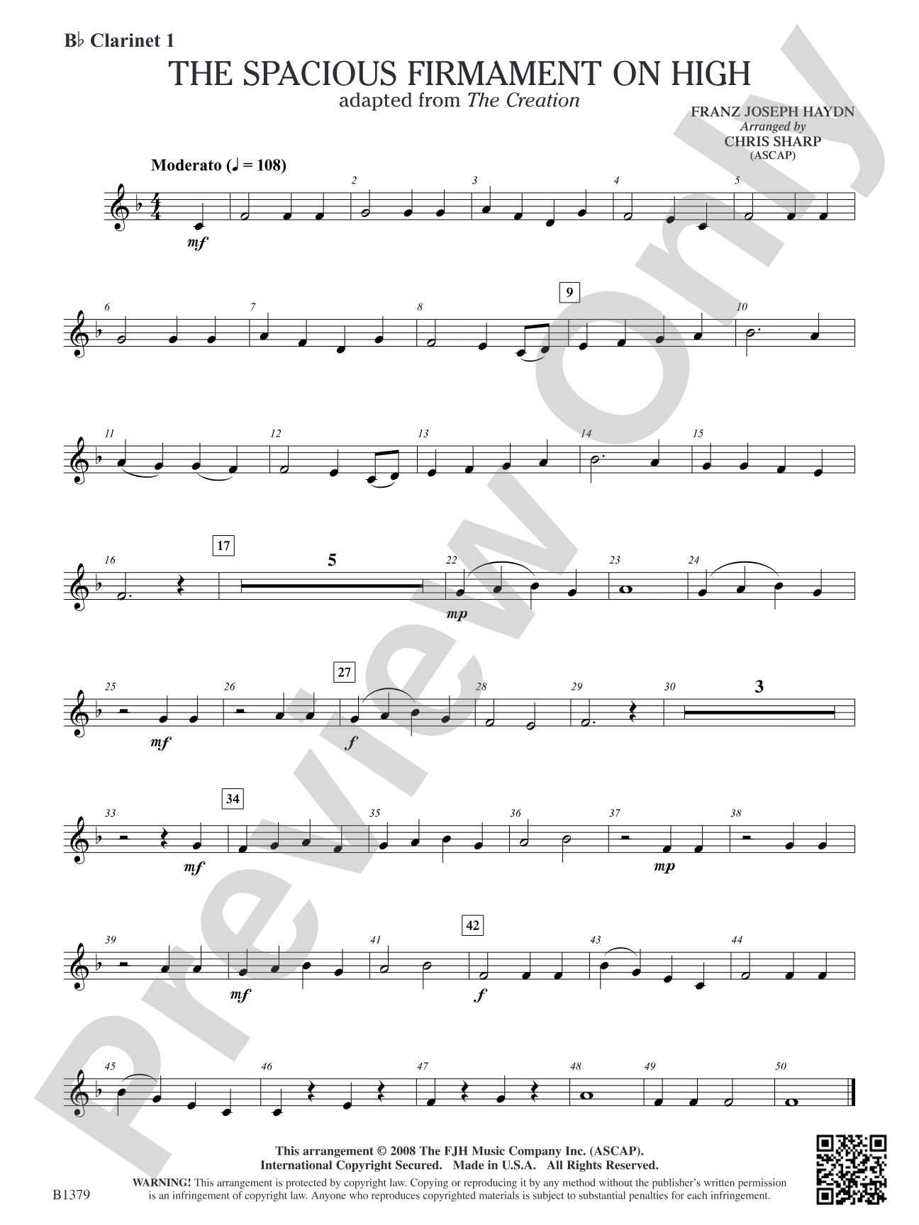 The Spacious Firmament on High (Adapted from The Creation): B-flat Clarinet 1
