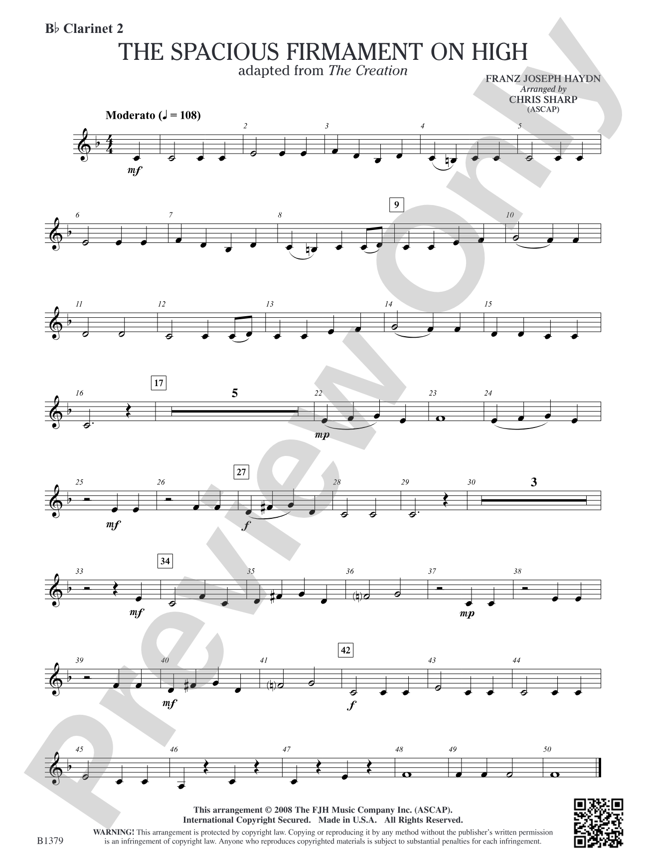 The Spacious Firmament on High (Adapted from The Creation): B-flat Clarinet 2