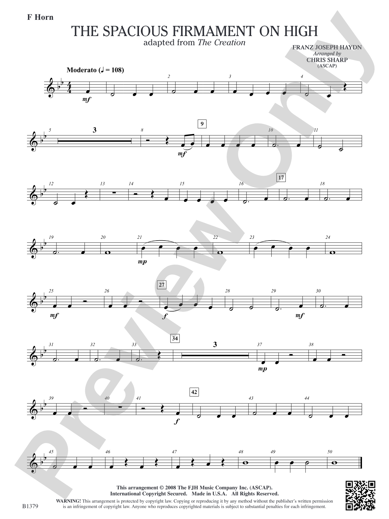 The Spacious Firmament on High (Adapted from The Creation): F Horn