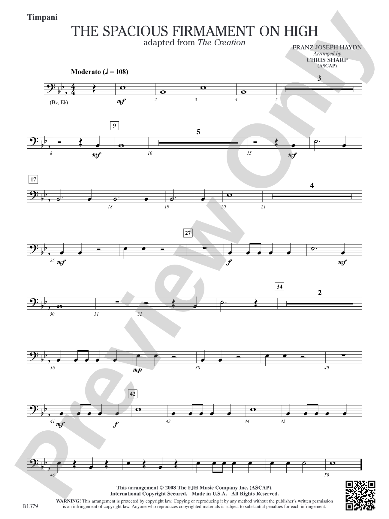 The Spacious Firmament on High (Adapted from The Creation): Optional Timpani