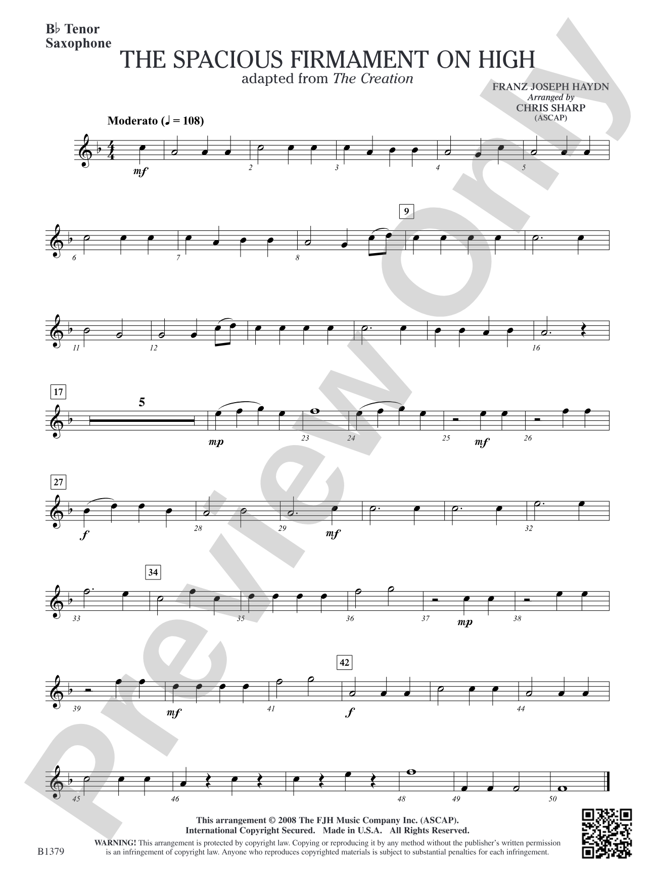 The Spacious Firmament on High (Adapted from The Creation): B-flat Tenor Saxophone