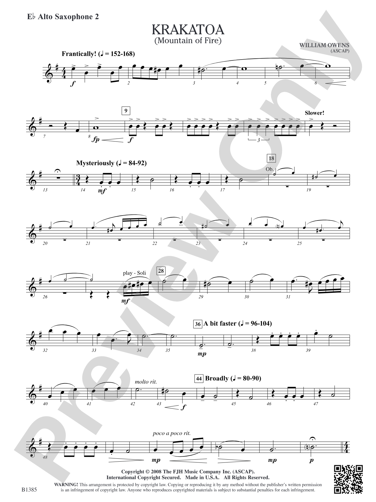 Krakatoa (Mountain of Fire): E-flat Alto Saxophone 2