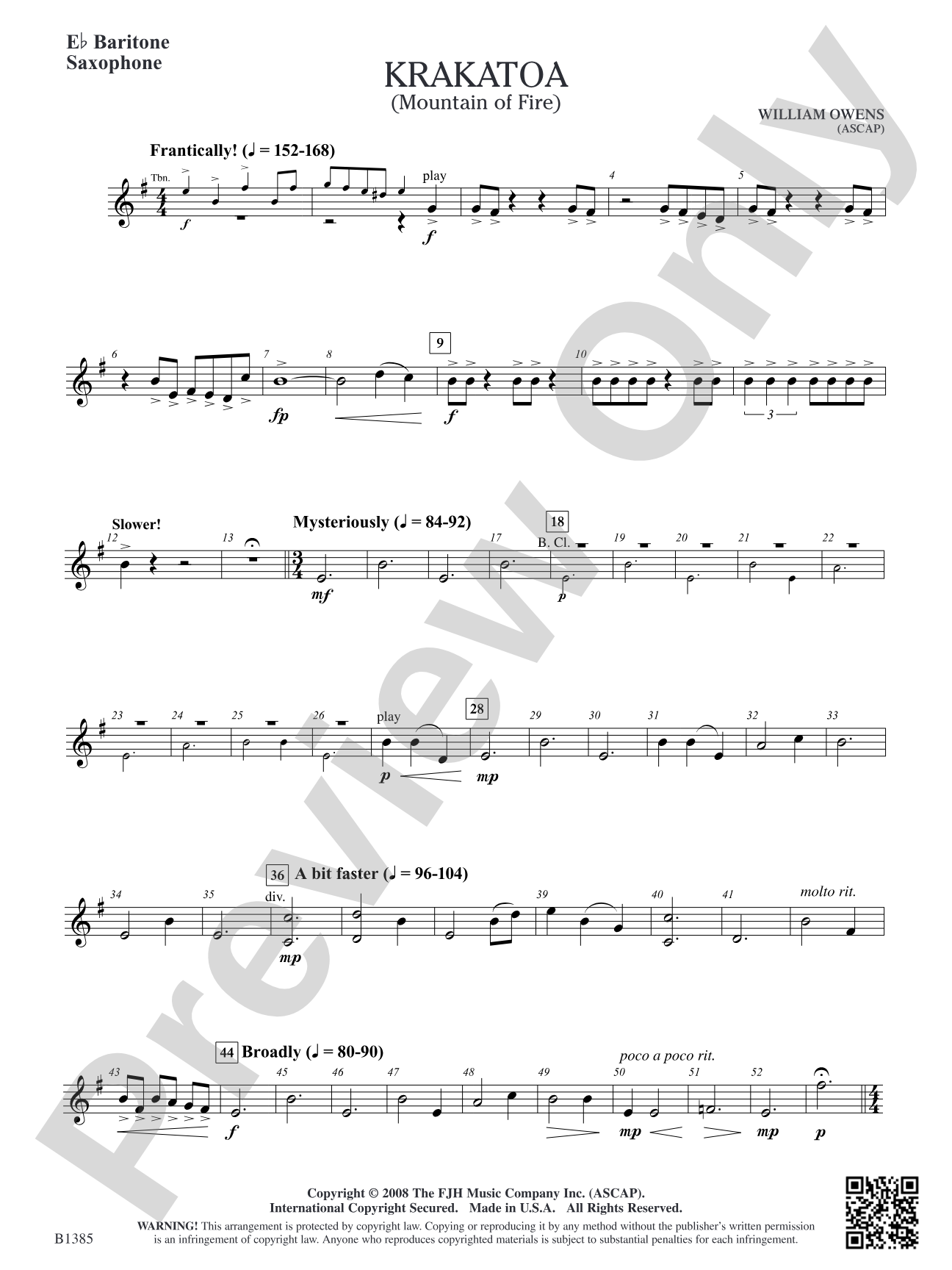 Krakatoa (Mountain of Fire): E-flat Baritone Saxophone