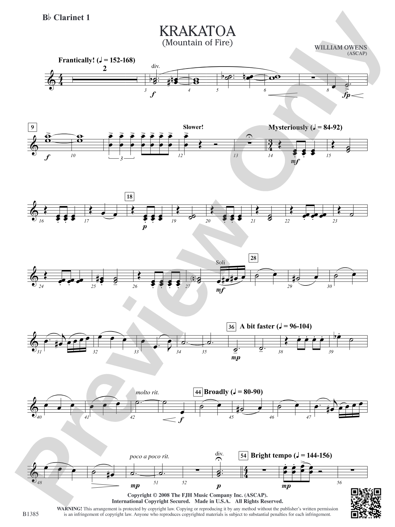 Krakatoa (Mountain of Fire): B-flat Clarinet 1