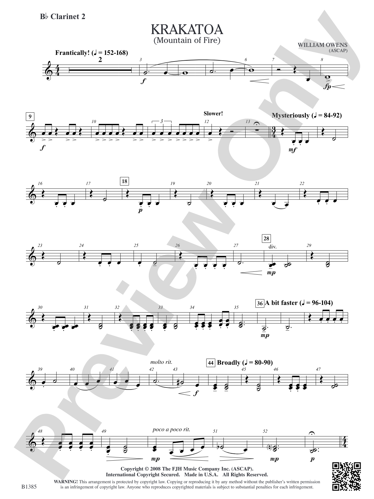 Krakatoa (Mountain of Fire): B-flat Clarinet 2