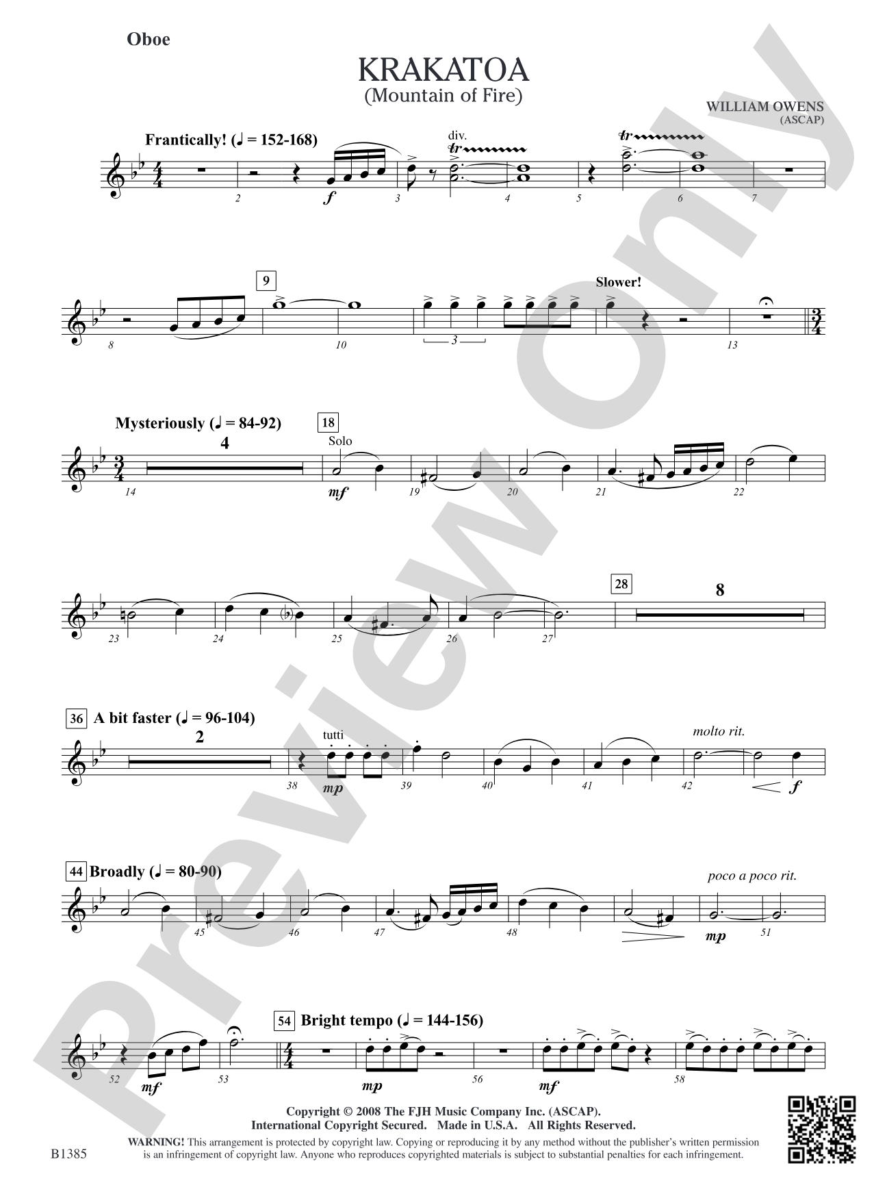 Krakatoa (Mountain of Fire): Oboe