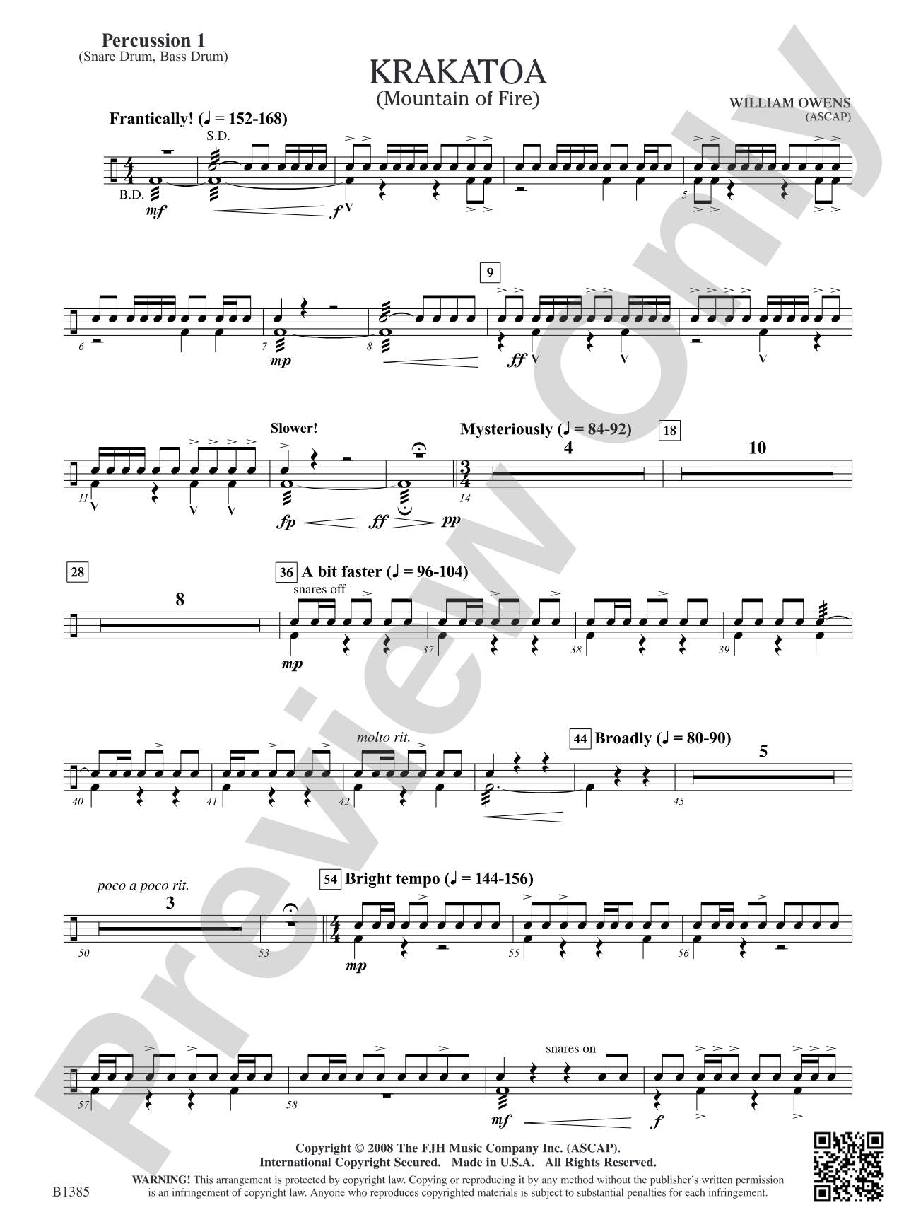 Krakatoa (Mountain of Fire): Percussion 1