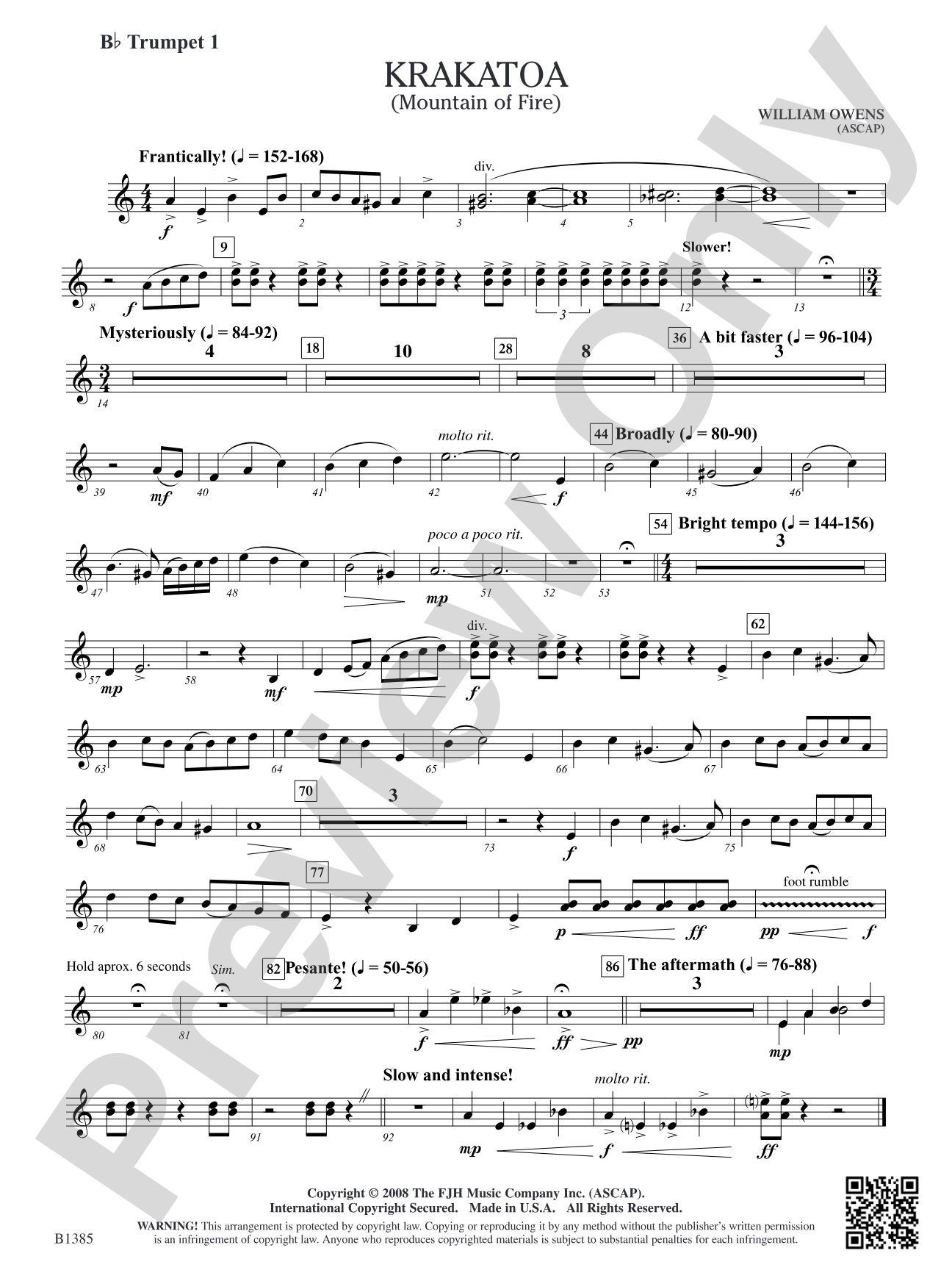 Krakatoa (Mountain of Fire): B-flat Trumpet 1