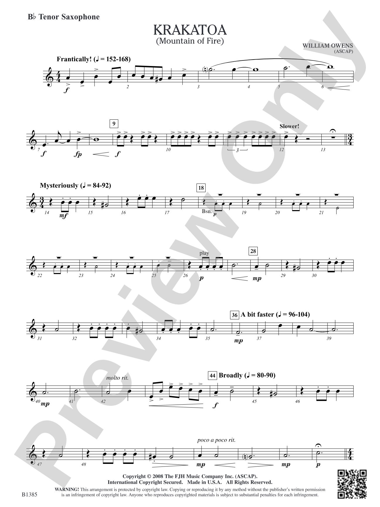 Krakatoa (Mountain of Fire): B-flat Tenor Saxophone