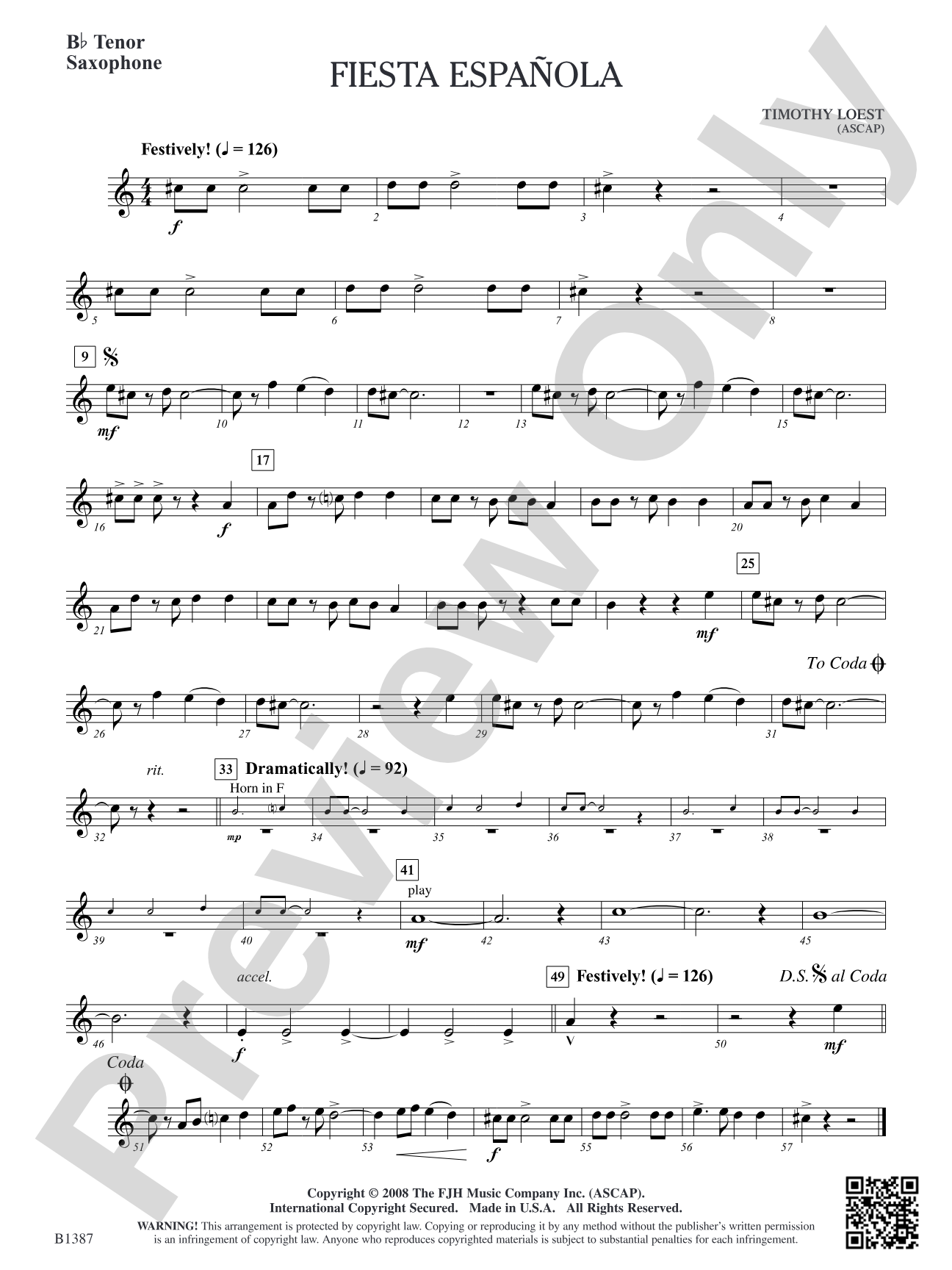 Fiesta Española: B-flat Tenor Saxophone
