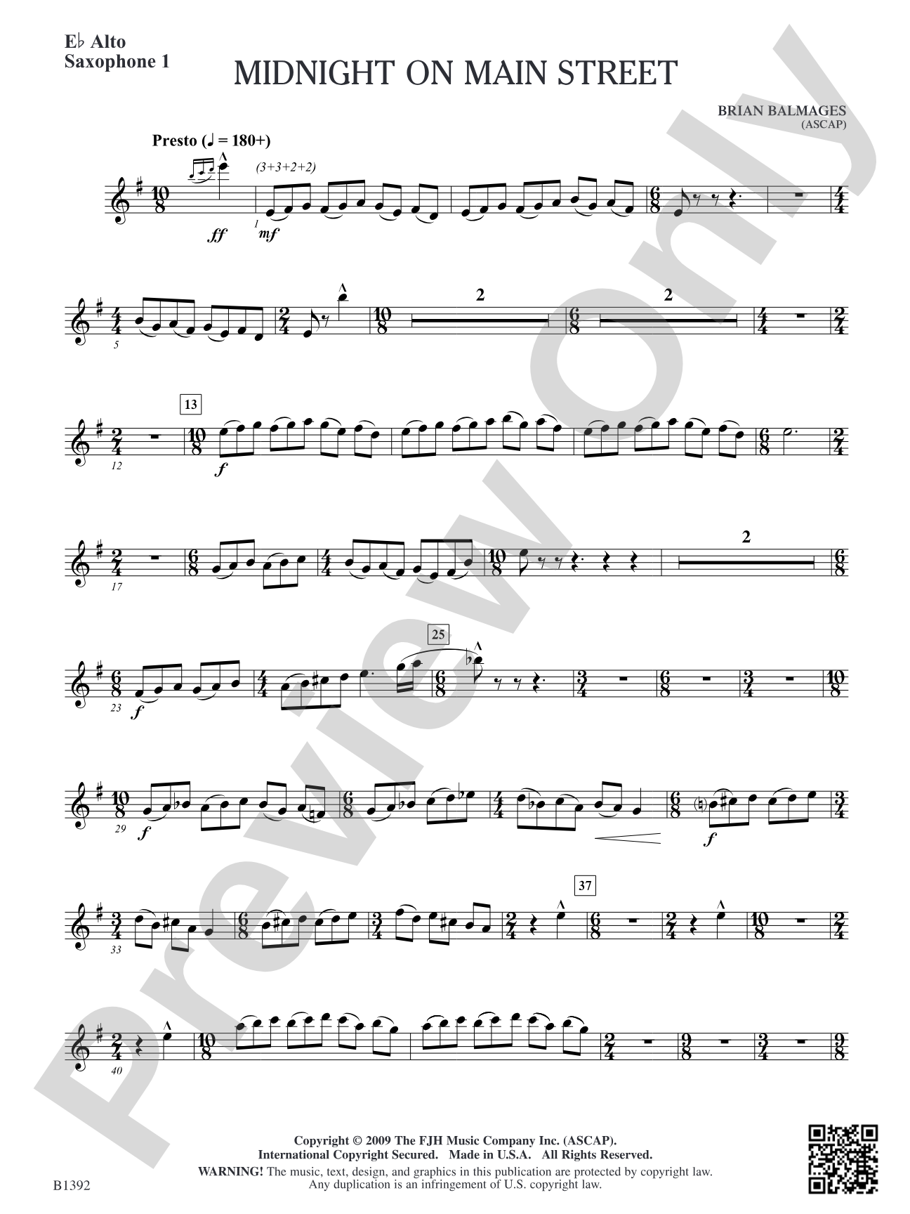 Midnight on Main Street: E-flat Alto Saxophone 1