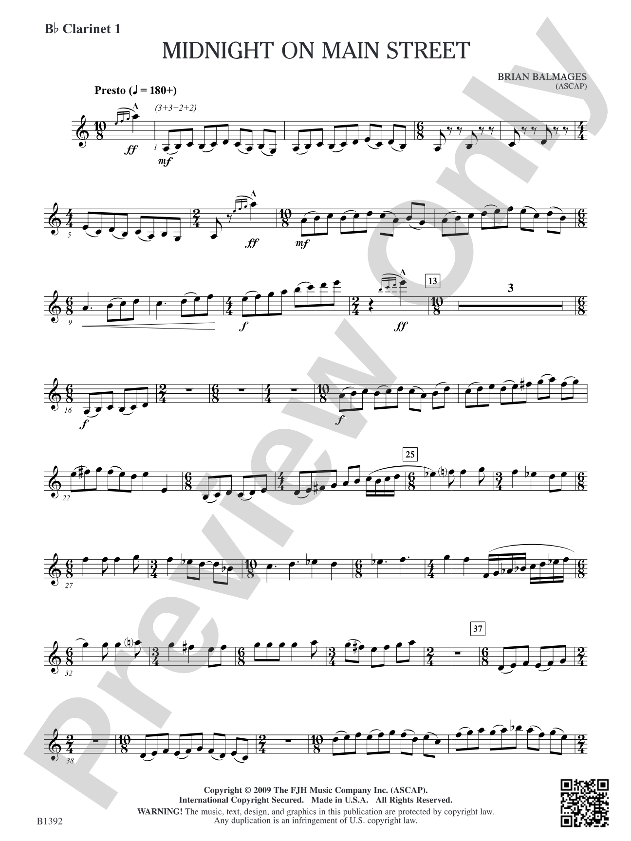 Midnight on Main Street: B-flat Clarinet 1