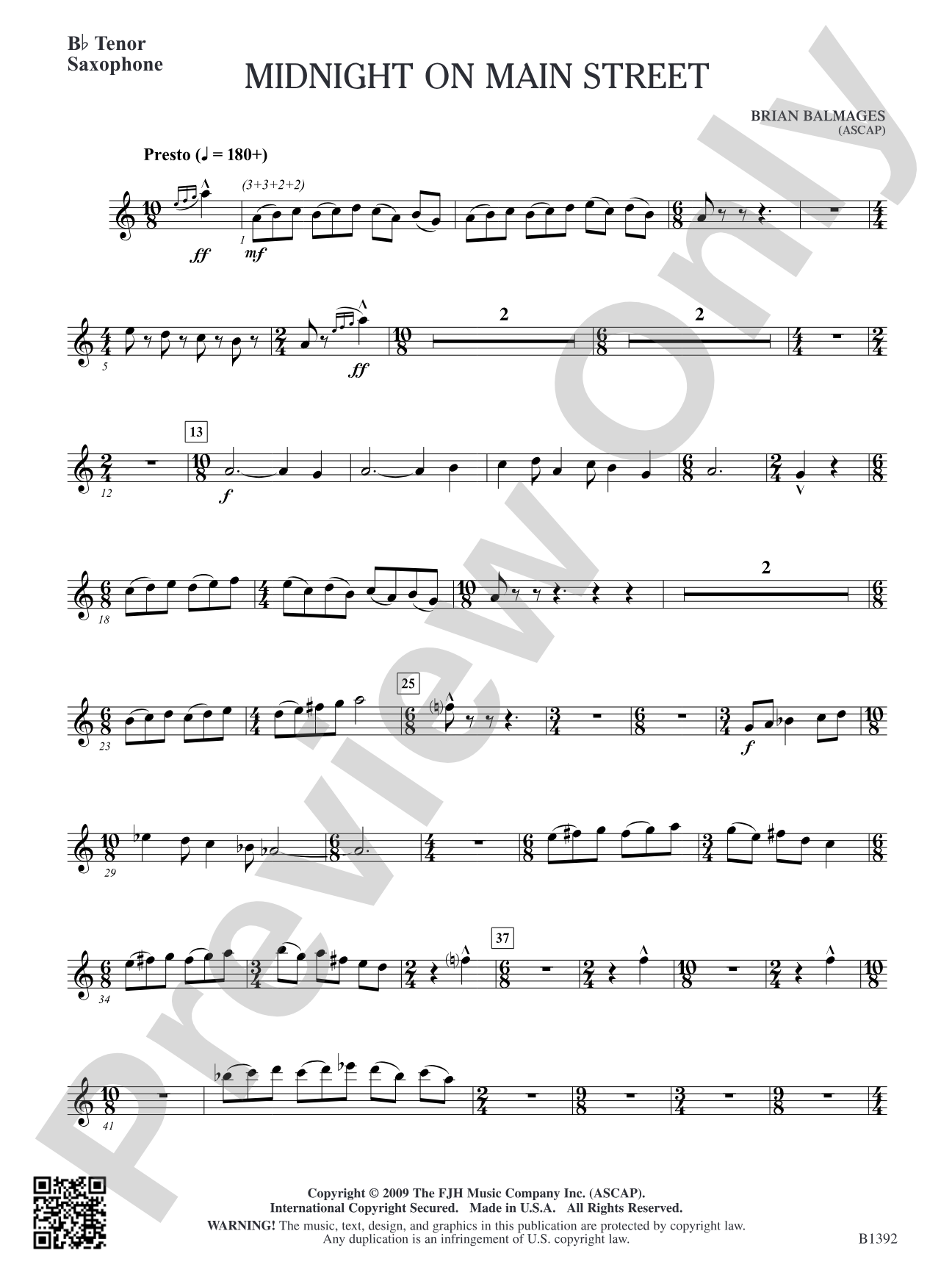 Midnight on Main Street: B-flat Tenor Saxophone