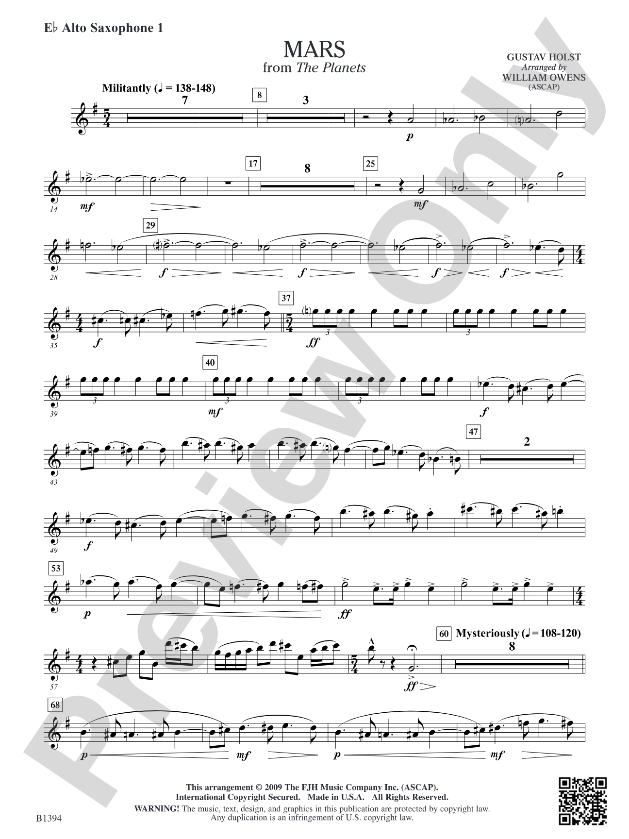 Mars from The Planets: E-flat Alto Saxophone 1
