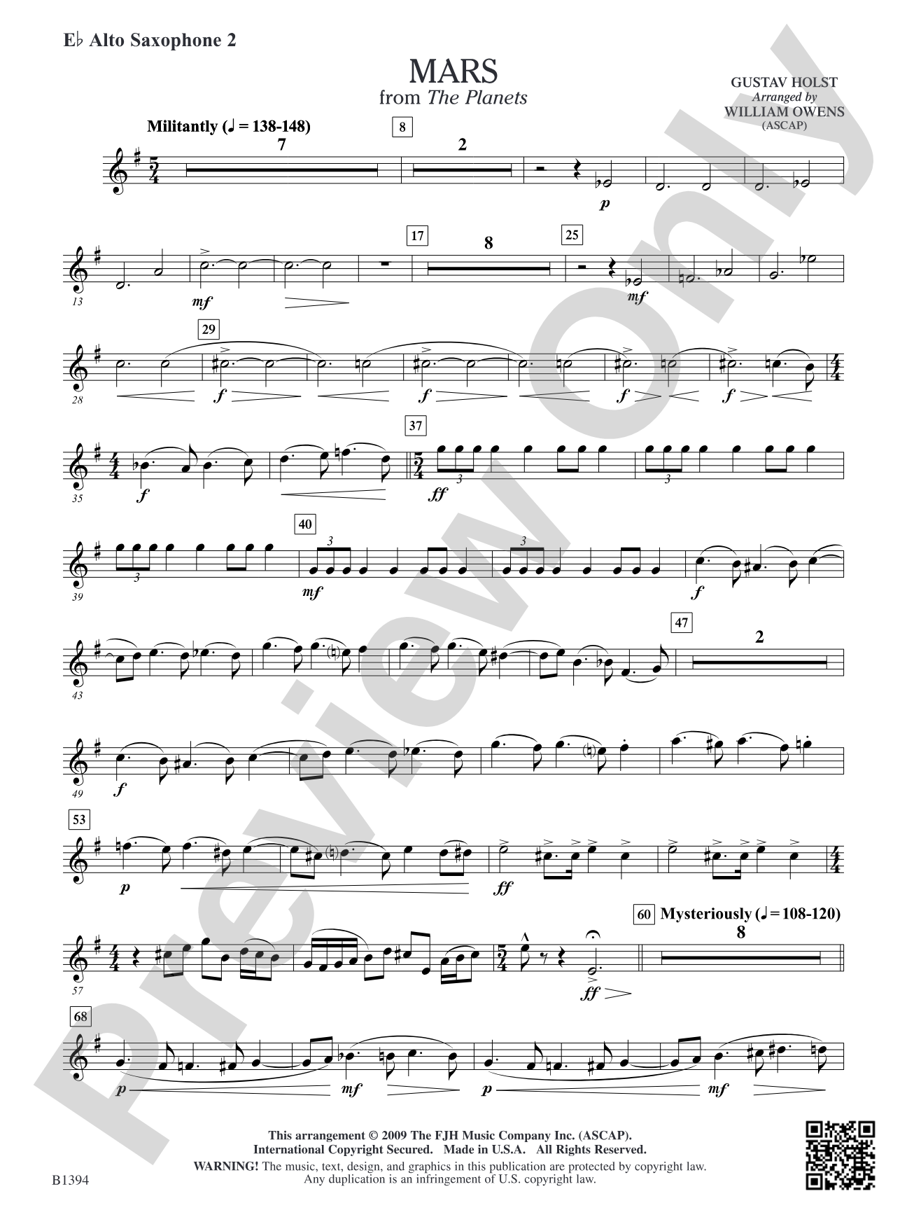 Mars from The Planets: E-flat Alto Saxophone 2