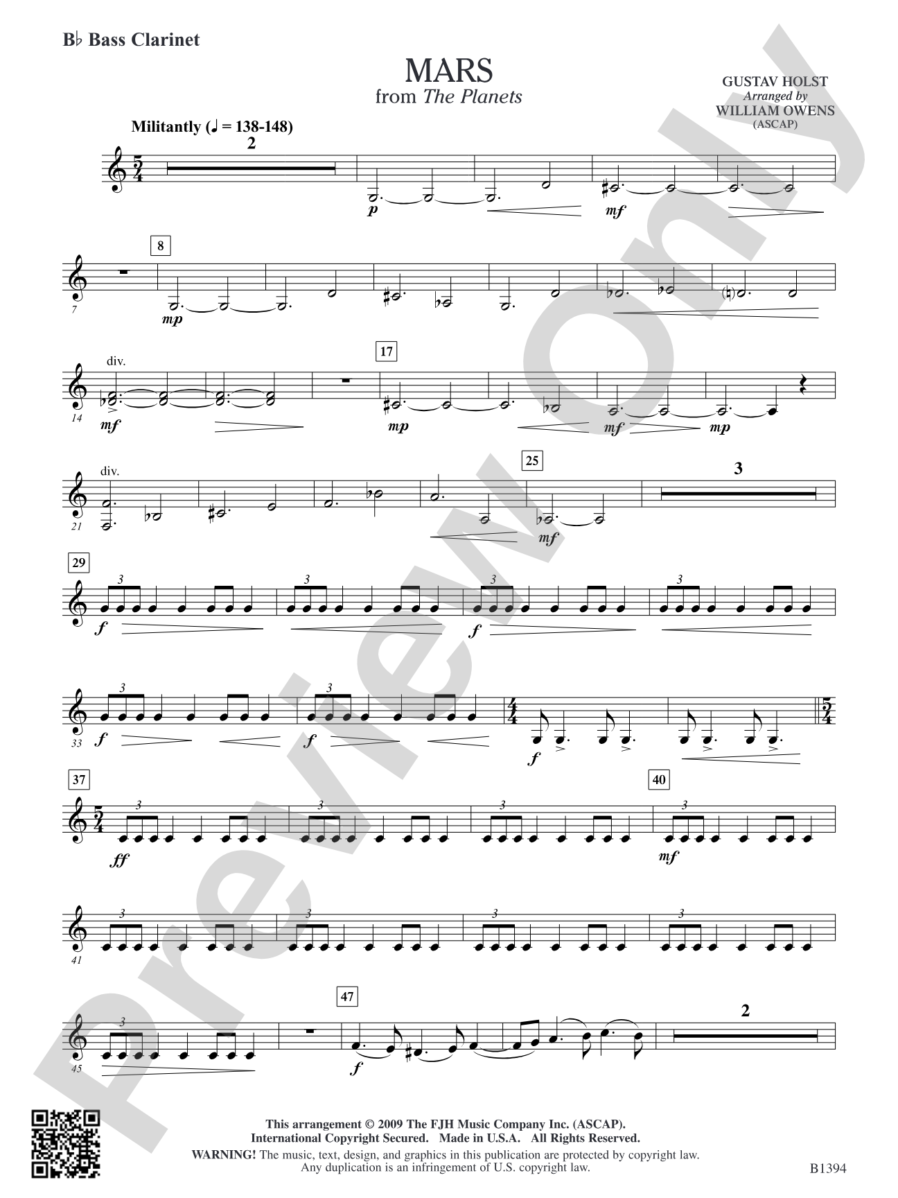 Mars from The Planets: B-flat Bass Clarinet