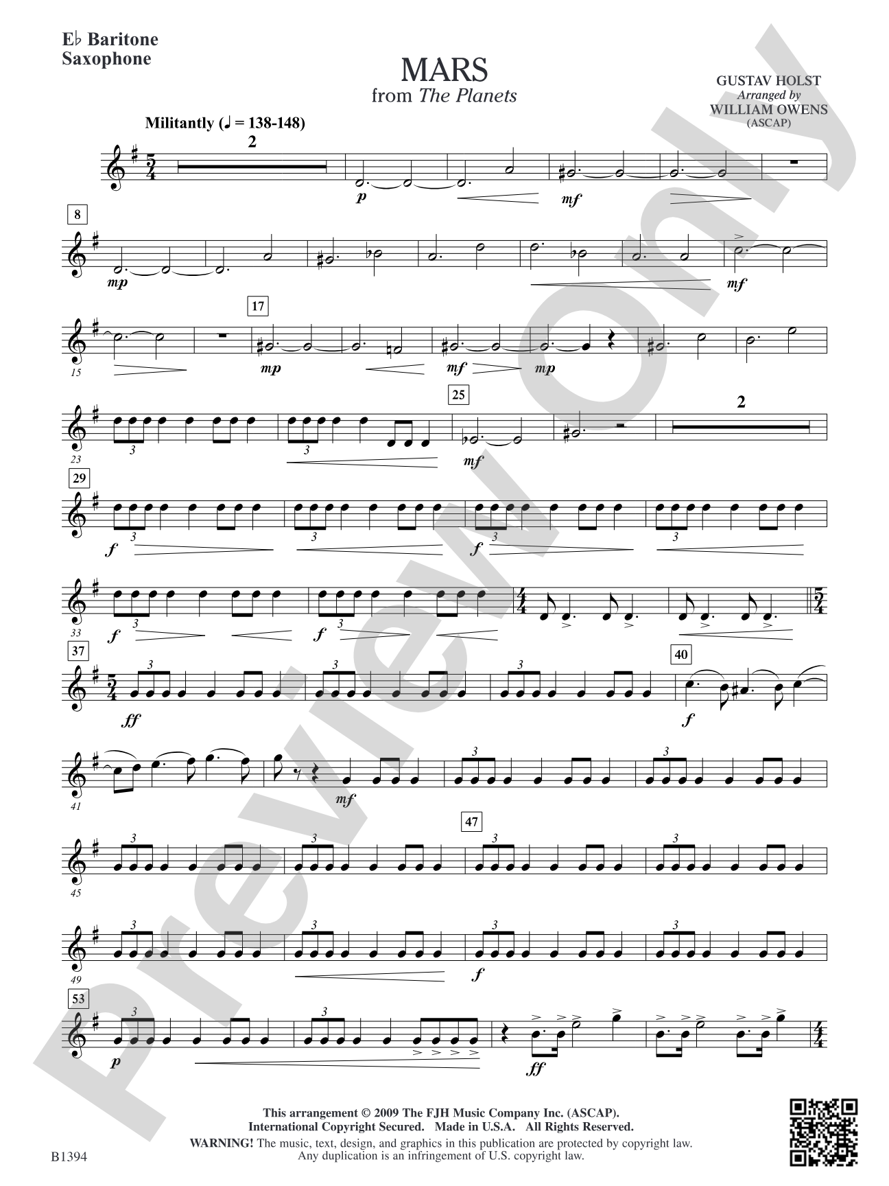 Mars from The Planets: E-flat Baritone Saxophone