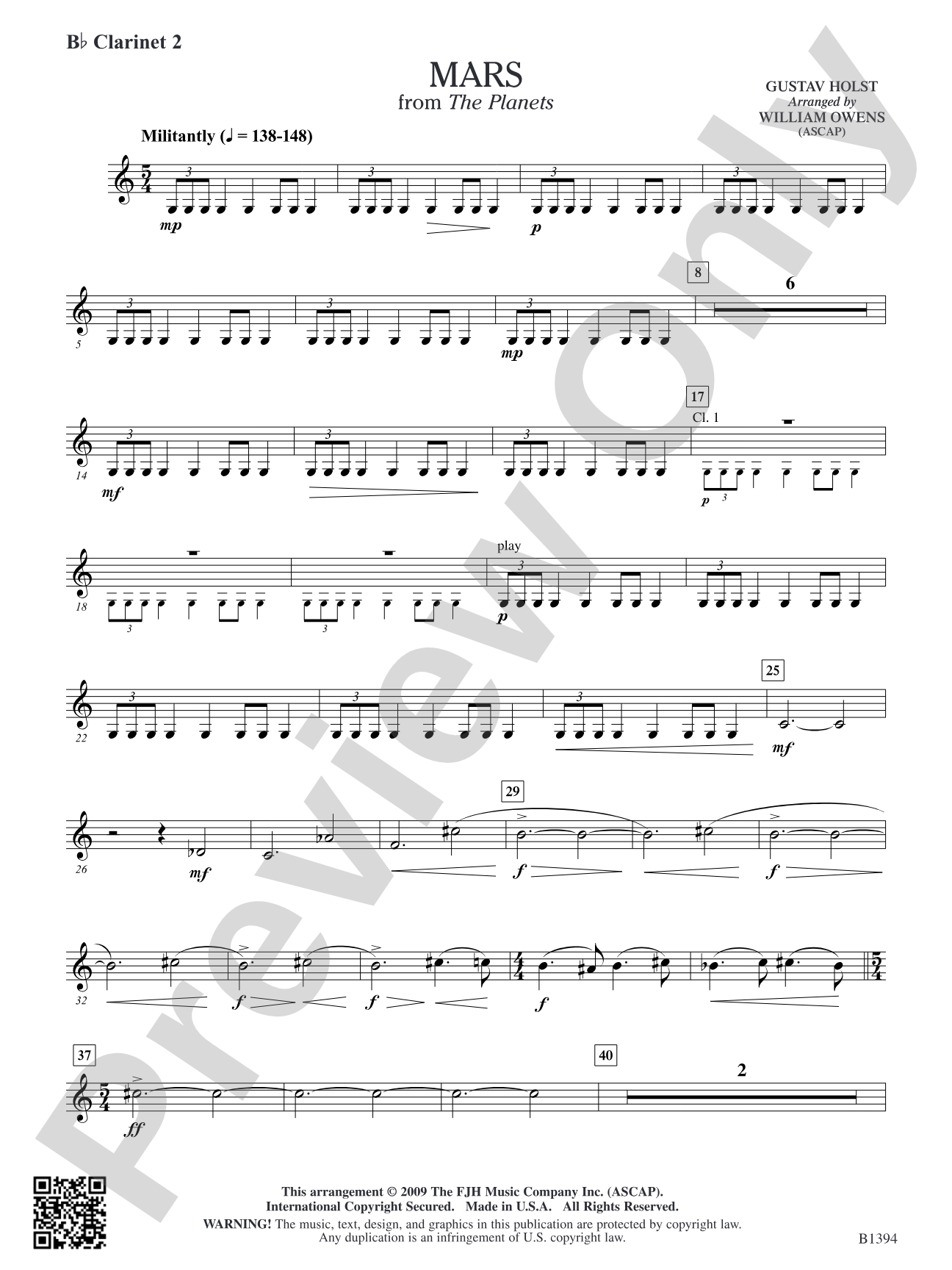 Mars from The Planets: B-flat Clarinet 2