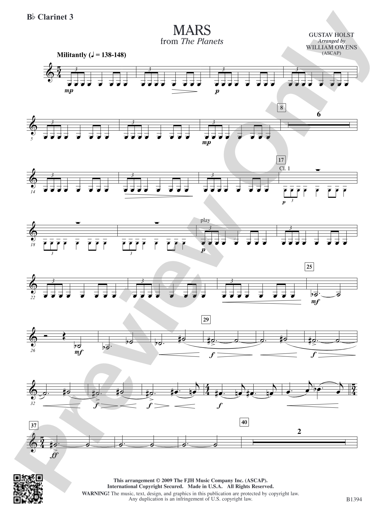 Mars from The Planets: B-flat Clarinet 3