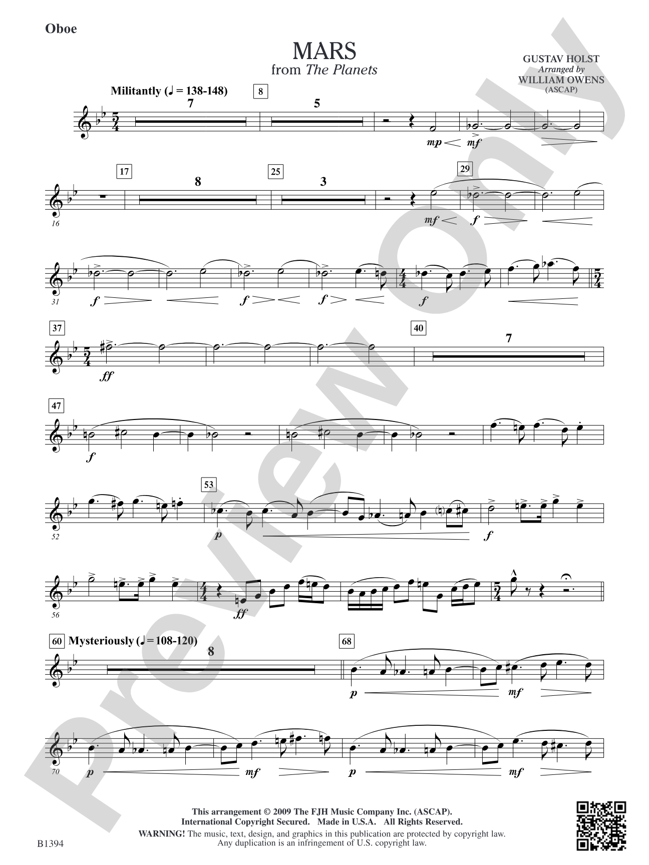 Mars from The Planets: Oboe