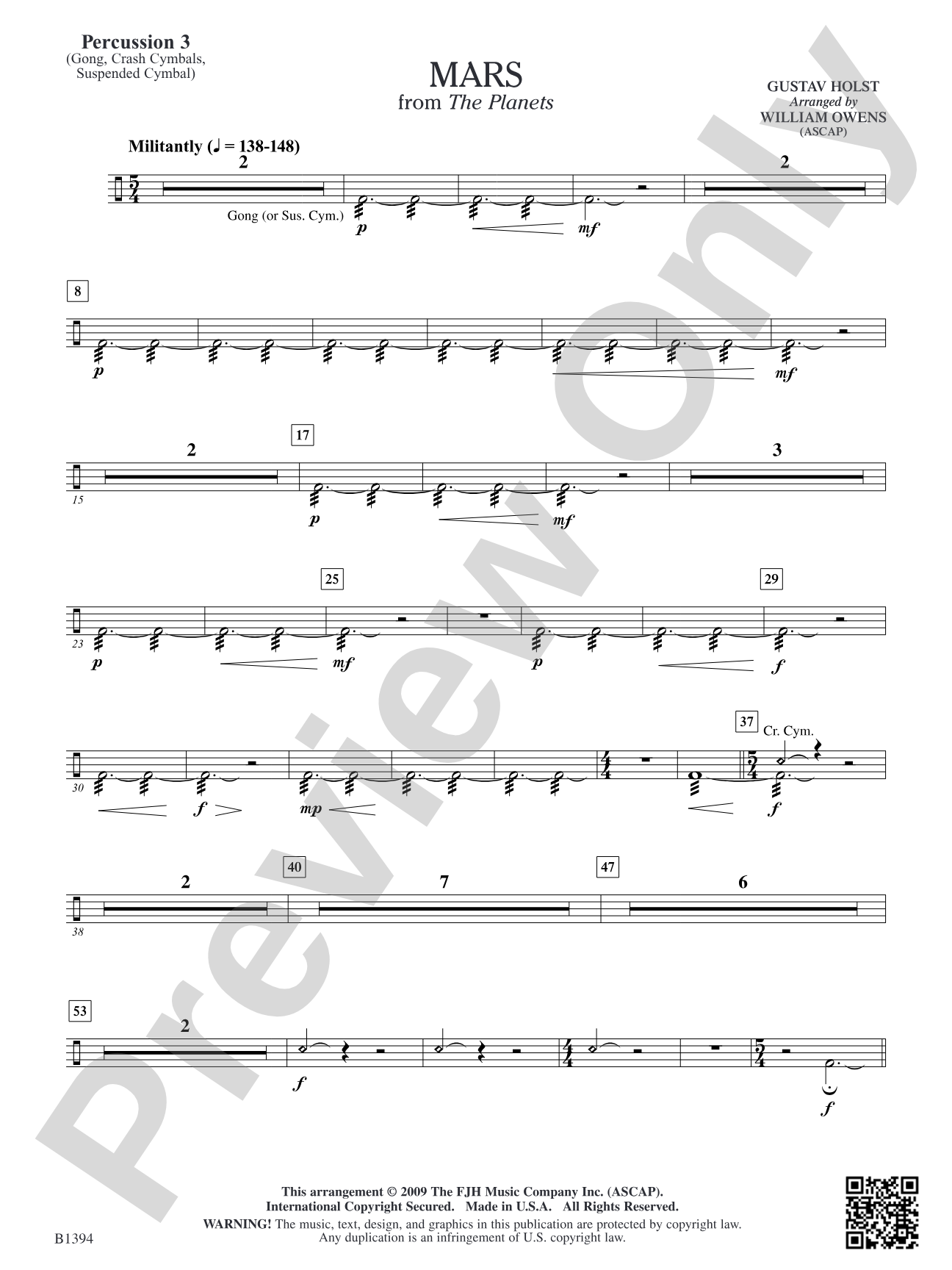 Mars from The Planets: Percussion 3