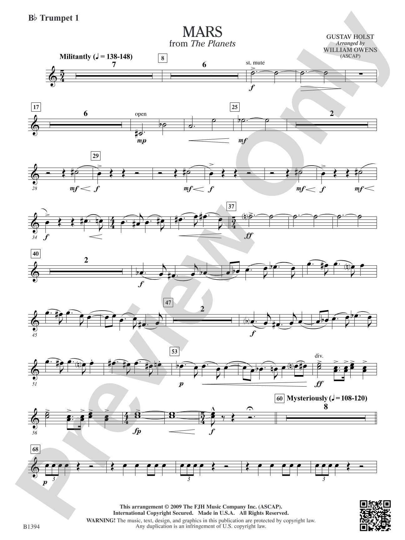 Mars from The Planets: B-flat Trumpet 1