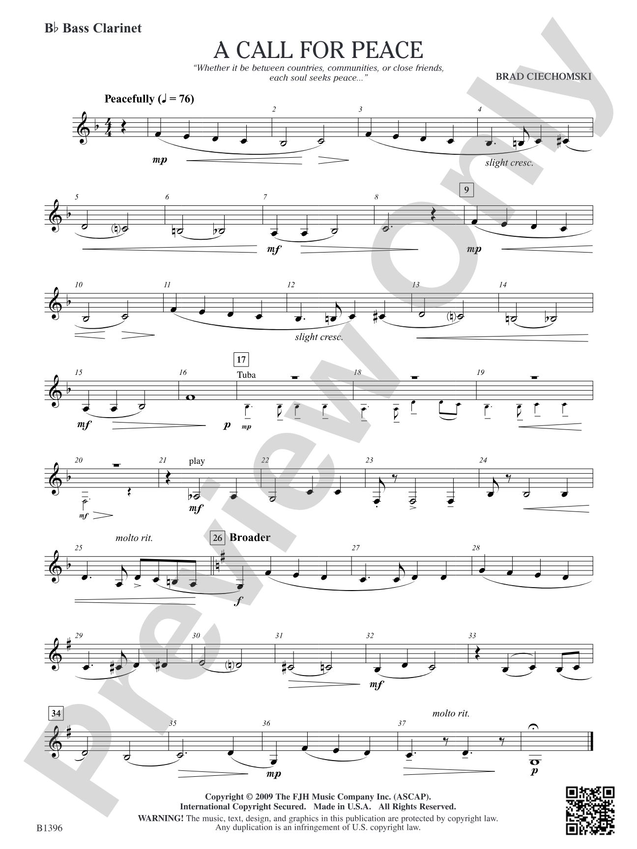 A Call for Peace: B-flat Bass Clarinet