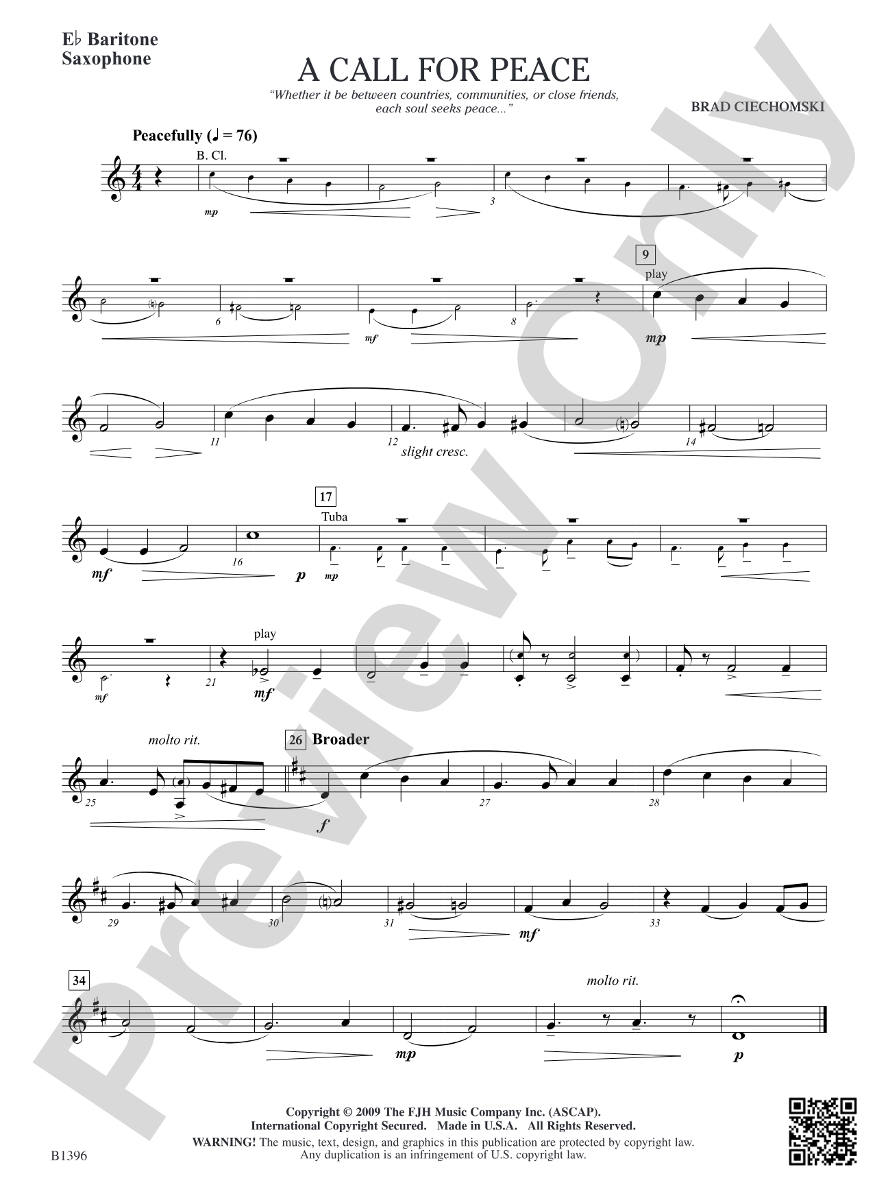 A Call for Peace: E-flat Baritone Saxophone