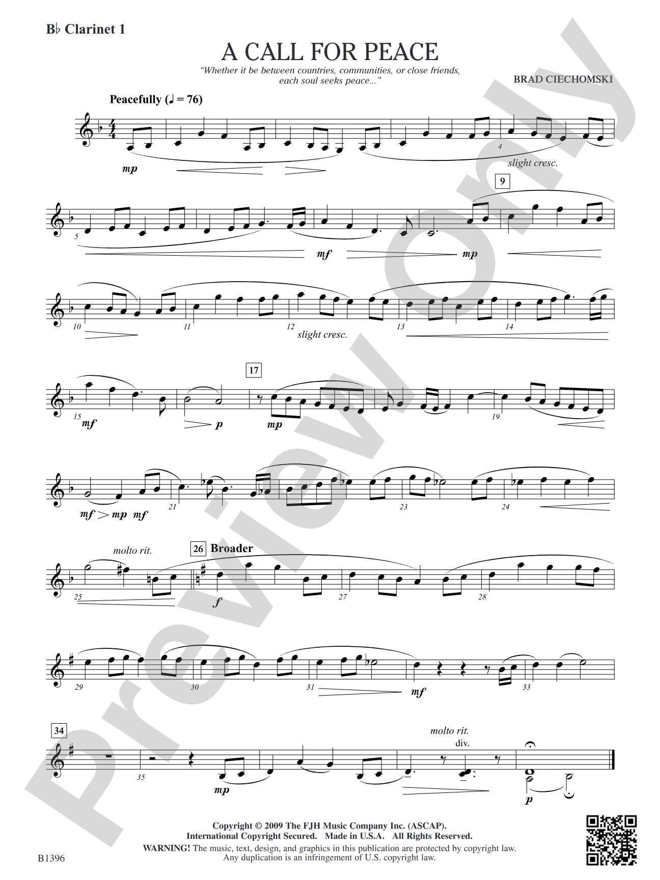 A Call for Peace: B-flat Clarinet 1